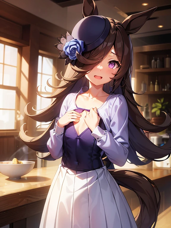 masterpiece、top-quality、the perfect body、Cosplay、young body、Young Face、Very cute and beautiful girl、Beautiful face and eyes、Beautiful hair、(space suits):1.3,独奏、1womanl、Full body drawing、Dynamic Angle、Uma Musume's Rice Shower、Big horse ears、Cute horse tail、Purple Dress、Cute purple hat、modest bust、Beautiful small breasts、(tiny chest:1.6)、small tits、A-cup、Slender body、Spiteful smile、Open mouth、red blush、Shy face、topquality, Horse Girl, Perfect Skin, real looking skin, Detail skin, in 8K, (Pour into the air), Girls look at us, ssmile, Joying, Hair long, Horse ears, Horse's tail on the waist, It's hard to breathe, space suits, Background on the interior of a futuristic space station