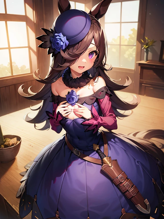 masterpiece、top-quality、the perfect body、Cosplay、young body、Young Face、Very cute and beautiful girl、Beautiful face and eyes、Beautiful hair、(space suits):1.3,独奏、1womanl、Full body drawing、Dynamic Angle、Uma Musume's Rice Shower、Big horse ears、Cute horse tail、Purple Dress、Cute purple hat、modest bust、Beautiful small breasts、(tiny chest:1.6)、small tits、A-cup、Slender body、Spiteful smile、Open mouth、red blush、Shy face、topquality, Horse Girl, Perfect Skin, real looking skin, Detail skin, in 8K, (Pour into the air), Girls look at us, ssmile, Joying, Hair long, Horse ears, Horse's tail on the waist, It's hard to breathe, space suits, Background on the interior of a futuristic space station