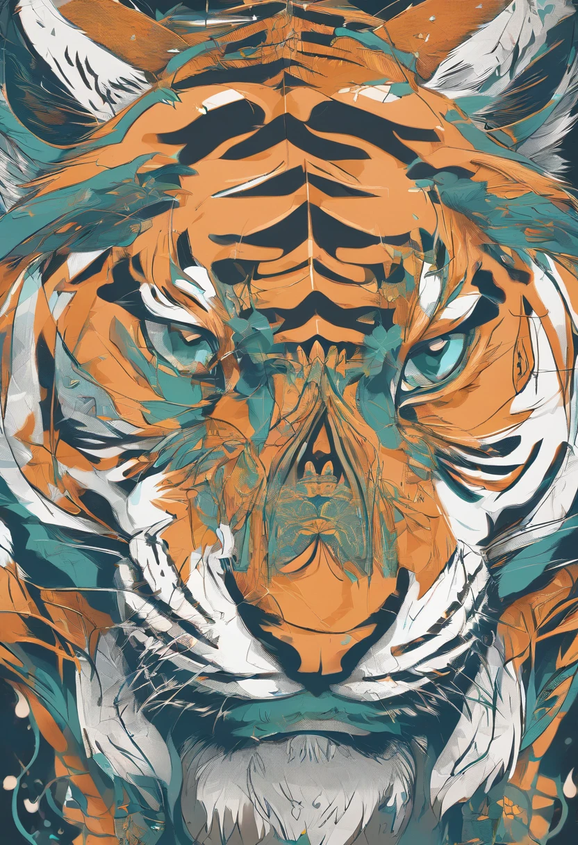 kawaii tiger,white background,flat style,in the style of digital painting,light cyan and light amber,contest winner,32k uhd,playful caricatures,furry art,bold,manga-inspired characters--ar3:4
