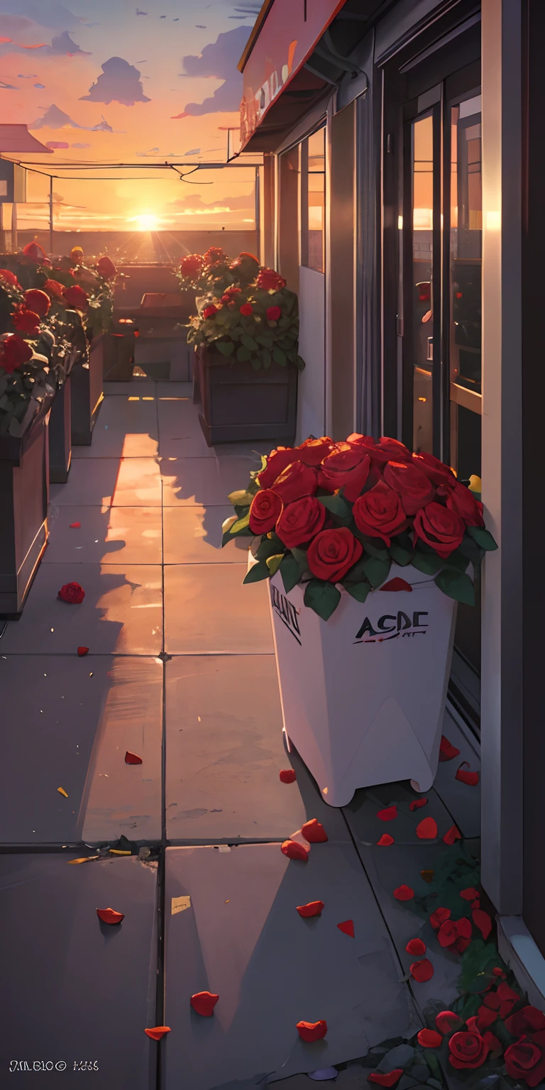 Under the sunset,Roses thrown in the trash