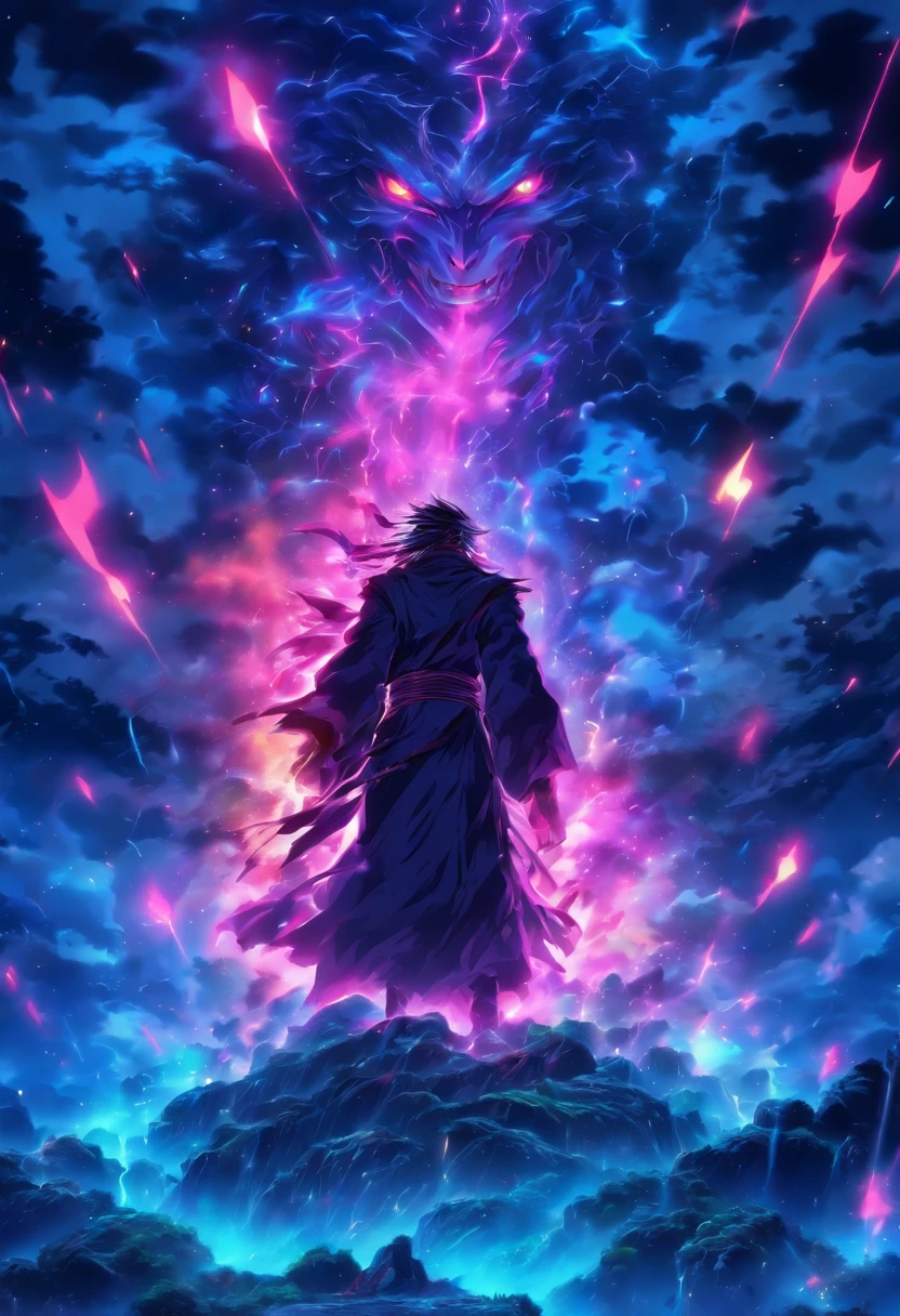 Freedom and peace，Mass graves，hazed out，dimly lit，nigth，raiden，Retro sci-fi background，A monk，softlighting，Huge complex，Color impasto，8K high-definition，neonlight，Vertical composition，Long sticks，dark cloude，shower，destroy，unreality