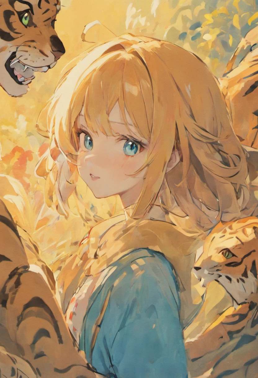 kawaii tiger，white background，flat style，in the style of digital painting，light cyan and light amber，contest winner，32k uhd，playful caricatures，furry art，bold，manga-inspired characters--ar3：4