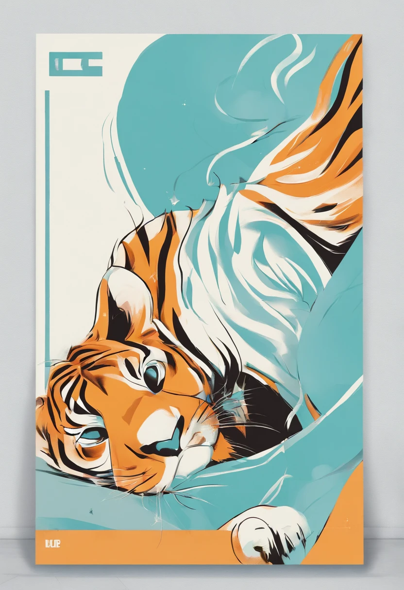 kawaii tiger，white background，flat style，in the style of digital painting，light cyan and light amber，contest winner，32k uhd，playful caricatures，furry art，bold，manga-inspired characters--ar3：4