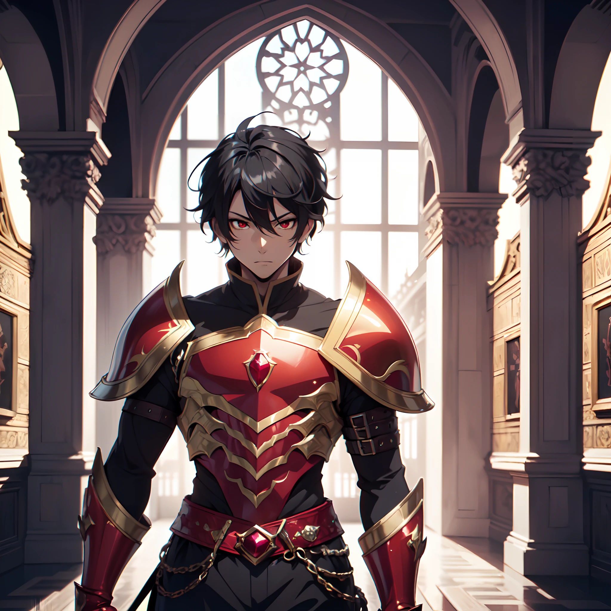 128K Ultra High Definition,
128K Ultra High Quality,
128K Ultra High Resolution,
Best Definition,
Best Quality,
Best Resolution,
Perfectly Detailed,
Perfectly Designed,
Extremely Detailed,
Extremely Designed,
Hyper Detailed,
Hyper Definition,
Hyper Quality,
Hyper Resolution,
Masterpiece,
(((Anime))),
Body Shot,
(((Boy))),
Handsome,
Muscular Body,
(((Black Short Hair))),
(((Red Eyes))),
(((Hyper Detailed & Perfectly Designed With Ultra High Quality Ruby Warlord Armor))),
(((Inside Of Medieval Royal Palace Background Scenery))),