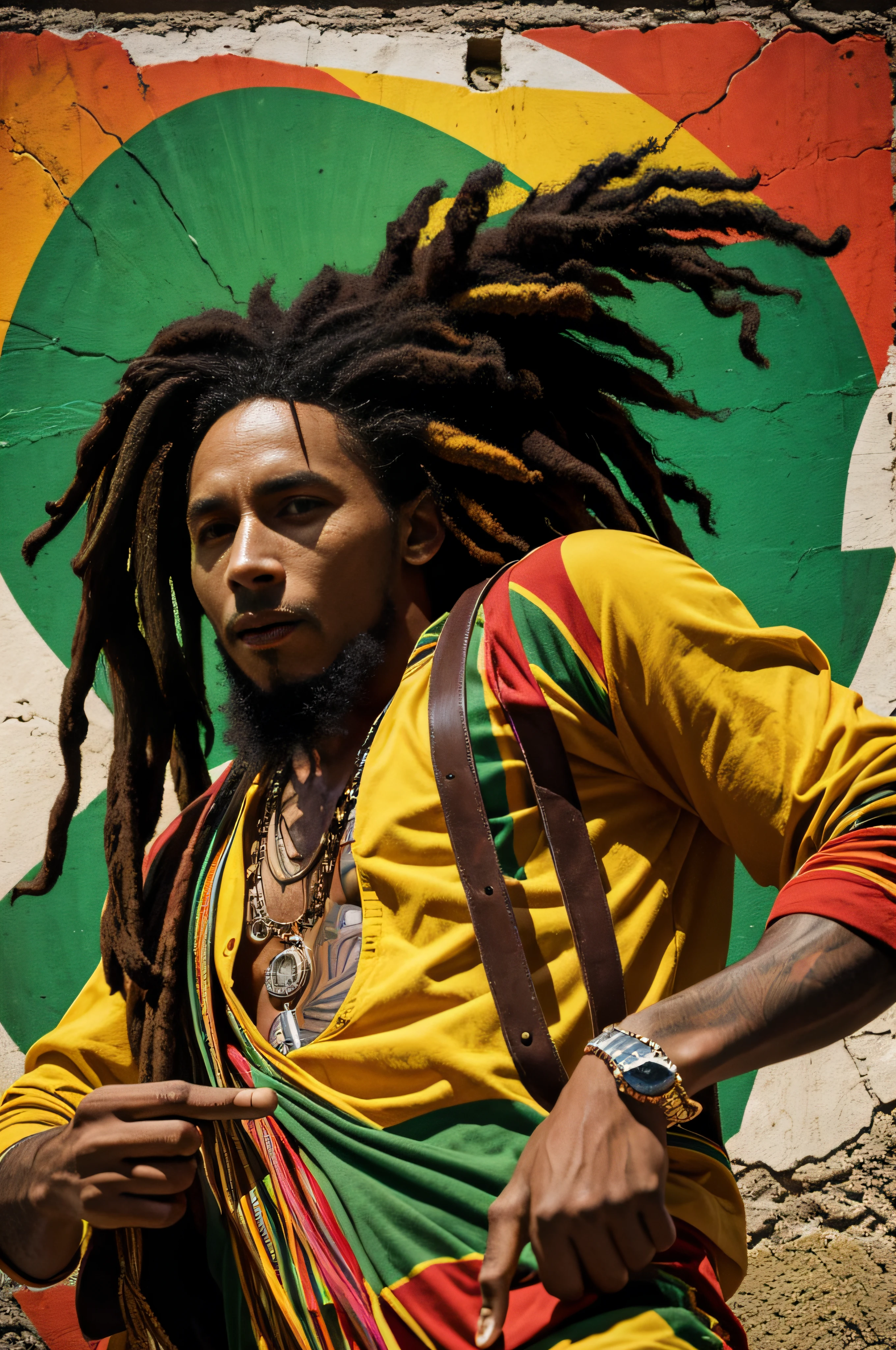 "A lenda do reggae Bob Marley em uma arte vibrante e cativante."