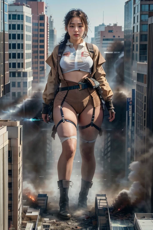 ((top-quality、in 8K、masterpiece:1.3、Raw photo))、Super high quality photos, Japan Top Idol Women With Perfect Beauty, Perfect beauty, ((der riese))、((Wear a see-through shirt)), ((not wearing bra)), (( are protruding)), Demolish a building、 ((Destroy the city)), (Photorealistic: 1.4), (Ultra-high detail), (hyper realisitic: 1.4), (Realistic: 1.3), (Smooth lighting: 1.05), 1girl in, Solo, (Japanese actressl), 20yr old, Full body, ((camel's toe)), ((der riese)), (nffsw), Size difference, ((Destroy the city)), (rampage:1.4), Demolish a building, cinematlic lighting, Ginza Chuo-ku, Tokyo, ((slim thigh)), ((Perfect beauty)), ((The most beautiful face)), ((Transcendent beauty)),