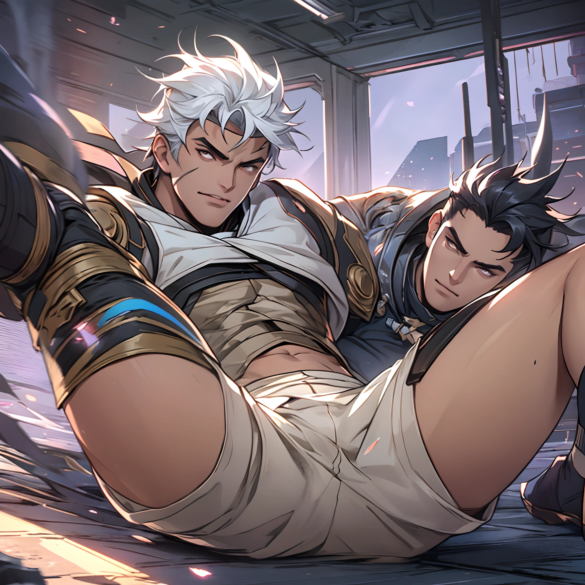 Libido boy,Tong,large pecs,Big bag,Wear white basketball socks,Half recumbent,CG sense,POV perspective,spread their legs,Dark atmosphere,8K,Cinematic lighting effects,Textured skin,best qualtiy,Storytelling images,Storytelling images,dynamic blur,actionpose,Elevation viewing angle