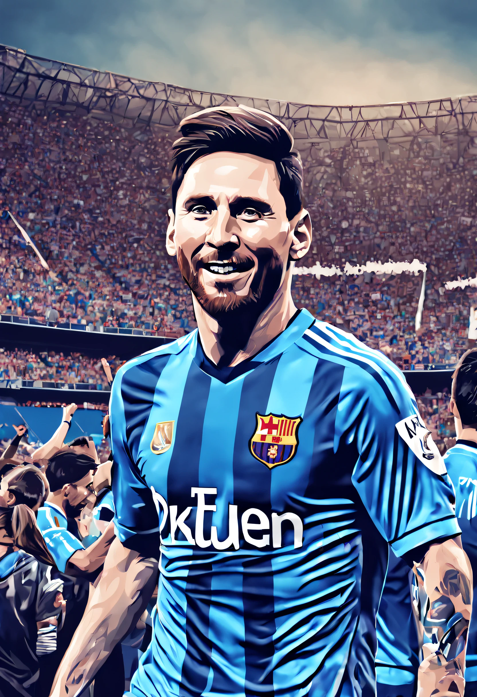 Alafi footballers in blue uniforms run and cheer on the pitch, Julia Pishtar（Julia Pishtar）digital rendering, drools, Renaissance, Footballer Lionel Messi, Lionel Messi, Portrait of Lionel Messi, dribbble, Cristiano Ronaldo as Batman, , Lionel Messi of Lima,16K