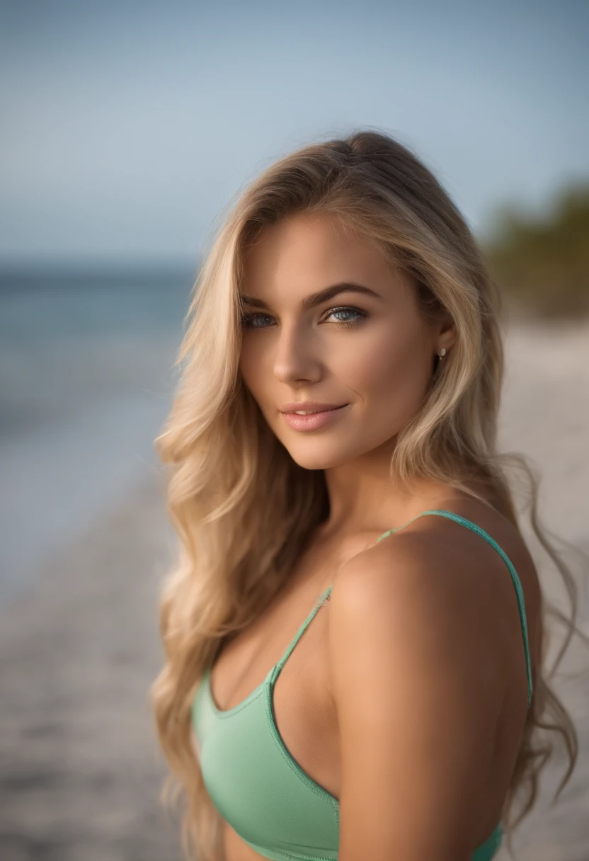 Arafed woman with matching tank top and panties, fille sexy aux yeux vert, beautiful blonde woman, green eyes, A very pretty 19 year old girl, Top model,, NSFW (en anglais seulement), selfie of a young woman, Yeux de chambre, Violet Myers, sans maquillage, maquillage naturel, looking straight at camera, Visage avec Artgram, Maquillage subtil, Superbe photo du corps entier, clivage, at the beach