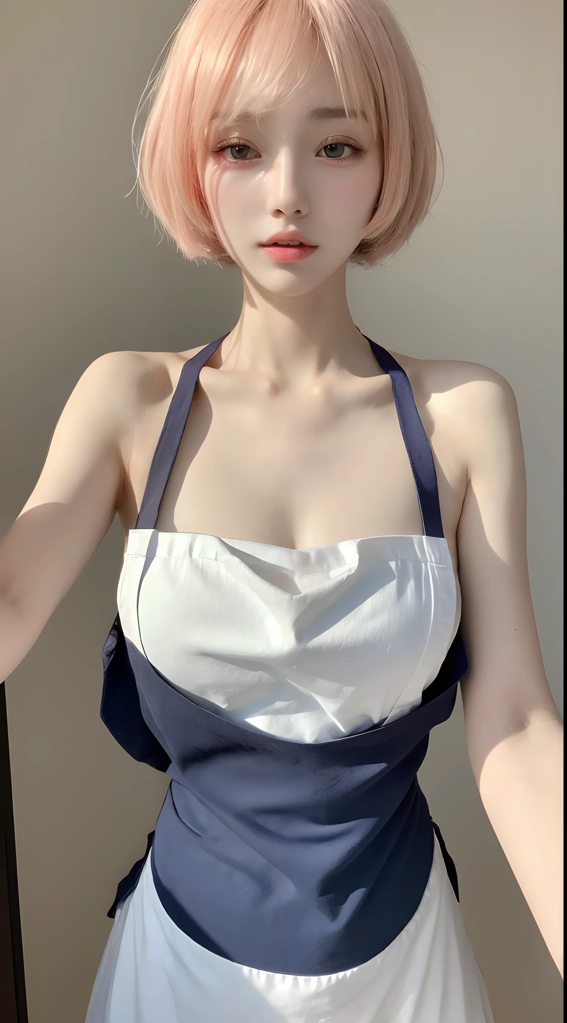 ((Top Quality, 8k, Masterpiece: 1.3)), 1 girl, Beauty with slender abs: 1.3, (Medium Short Hair, Big: 1.2), Naked Apron: 1.1, Ultra Detailed Face, Detailed Eyes, Double Eyelids