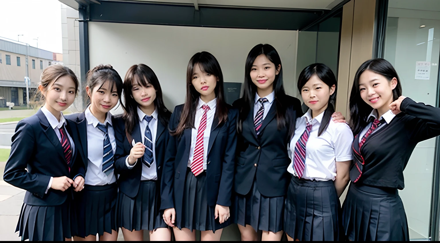 School uniform、Dark blue skirt、If you are coming by cardigan、red necktie、Harsh flash photography、[photos realistic]!!,Candid flash photography、magnifica、Masa Nakayama、flash photo、Sui Ishida、Do not copy hands、Promotional photos、Cute clothes、Beautiful clothes、10 generations、Pupils、Idol、School scenery、School、school buildings、Girls、Multiple Women