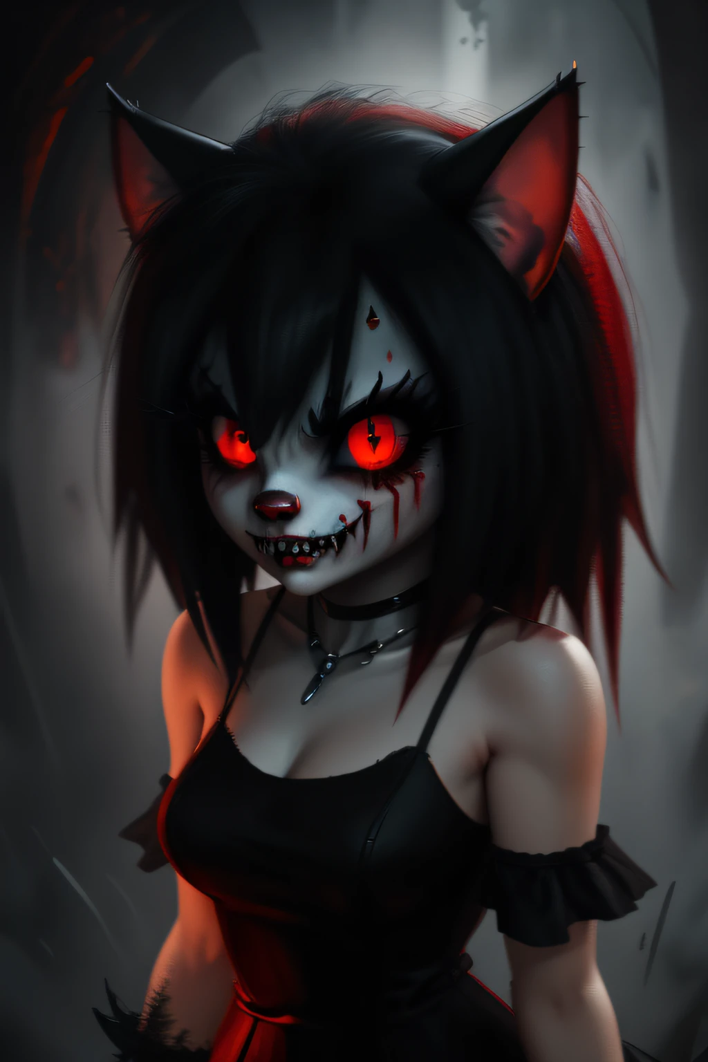 A hauntingly beautiful rendition of Amy Rose in the style of Sonic.exe, with a twisted smile, blood-red eyes, and jagged teeth. The artwork should capture her eerie presence, surrounded by a distorted and nightmarish landscape. The colors should be desaturated, with hints of dark red and black. The lighting should be dim, casting eerie shadows that enhance the sinister atmosphere. The artwork should be highly detailed, showcasing the dark side of Amy Rose's character