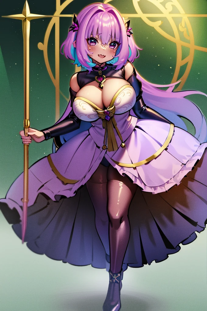 (best quality,masterpiece:1.2),intricate details,beautiful detailed eyes,beautiful detailed lips,extremely detailed eyes and face,longeyelashes,riamu, modeseven,super curvy,comic style,vibrant colors,standing,innocent, full body, standing, smile, princess dress, noble clothing, holy angel magicalgirl, open mouth fang, holy haura, halo, smile, joyfull, paladin, staff holding, full body , boots, standing,cute,breast, curvy, female,fantasy goddess,there is a cartoon picture of a woman with a very large breast, glowing angelic being, glowing holy aura, inspired by Luma Rouge, the non-binary deity of spring, ethereal rainbow nimbus, the butterfly goddess of fire, inspired by Marie Angel, glowing aura around her, astral fairy, as the goddess of the sun, “uwu the prismatic person, big breast, happy, beautiful eyes, , full body, walking, long robe, long dress, ,priestess ,holy, smile