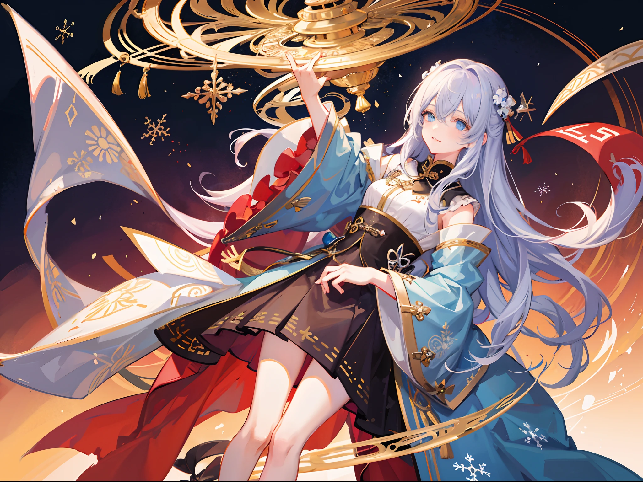 tmasterpiece,best qualtiy,high quarity,extremely detailed CG unified 8k wallpaper,,{{sketching}},{{Farbe}},(ink and watercolor painting),one girls,{(Antique clothing)},(delicate facial portrayal)(chinese style painting),Hair is black,,((blue color eyes)),(disheveled redhead)(yuki),Antique Hairstyles,Falling snowflakes,(Ancient wind),A detailed eye,Holding a sword in your hand