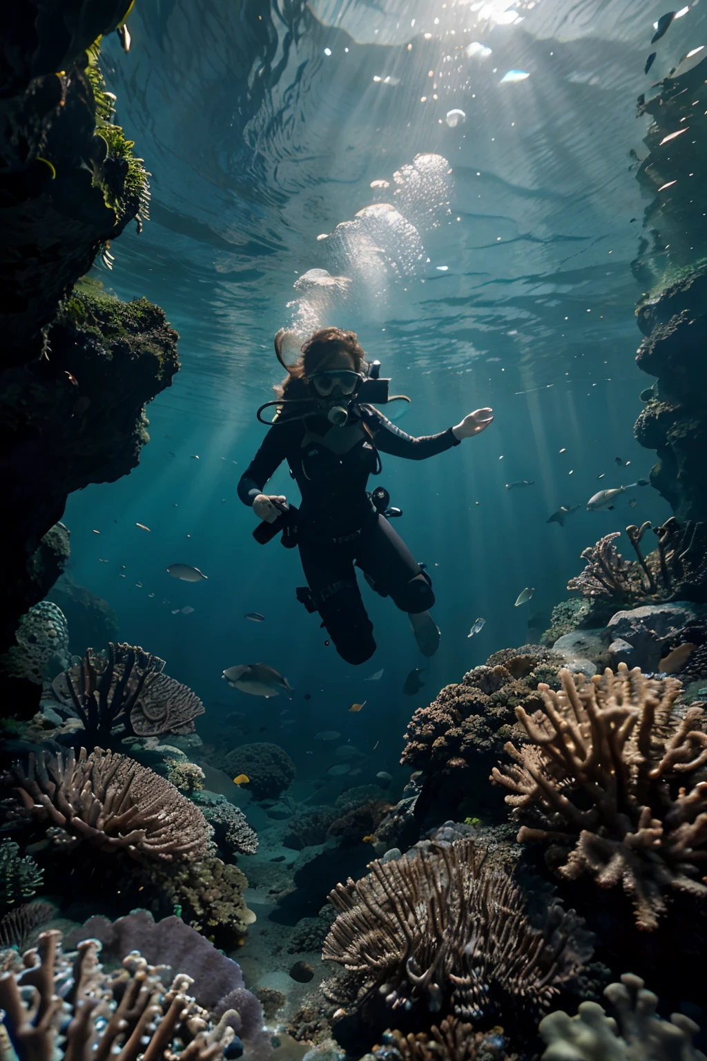 Delve into an underwater fantasy with Amy Rose as she embarks on a thrilling high-resolution (1.2x UHD) scuba diving adventure. In this fantastical scene, Amy explores a mysterious shipwreck in clear waters surrounded by enchanting coral reefs and a myriad of colorful fish swimming in every direction. Sun rays penetrate the depths, casting mesmerizing patterns on the ocean floor, providing a breathtaking backdrop for deep sea exploration.
Amy is well-equipped with state-of-the-art diving gear, including a high-tech diving mask, flippers, and a snug wetsuit as she dives into the unknown of this underwater world teeming with marine life. Every detail of the rich biodiversity comes to life in vivid colors and detailed textures. The water reflects the world above as Amy descends into the depths, the sunlight piercing through the water making for an otherworldly experience.
Join her on this exploration journey where depth perception is key, and the shipwreck hides untold secrets. It's a thrilling adventure sport in a remote location, promising an unforgettable encounter with the wonders of the deep sea and an opportunity to capture the magic of the underwater world through underwater photography