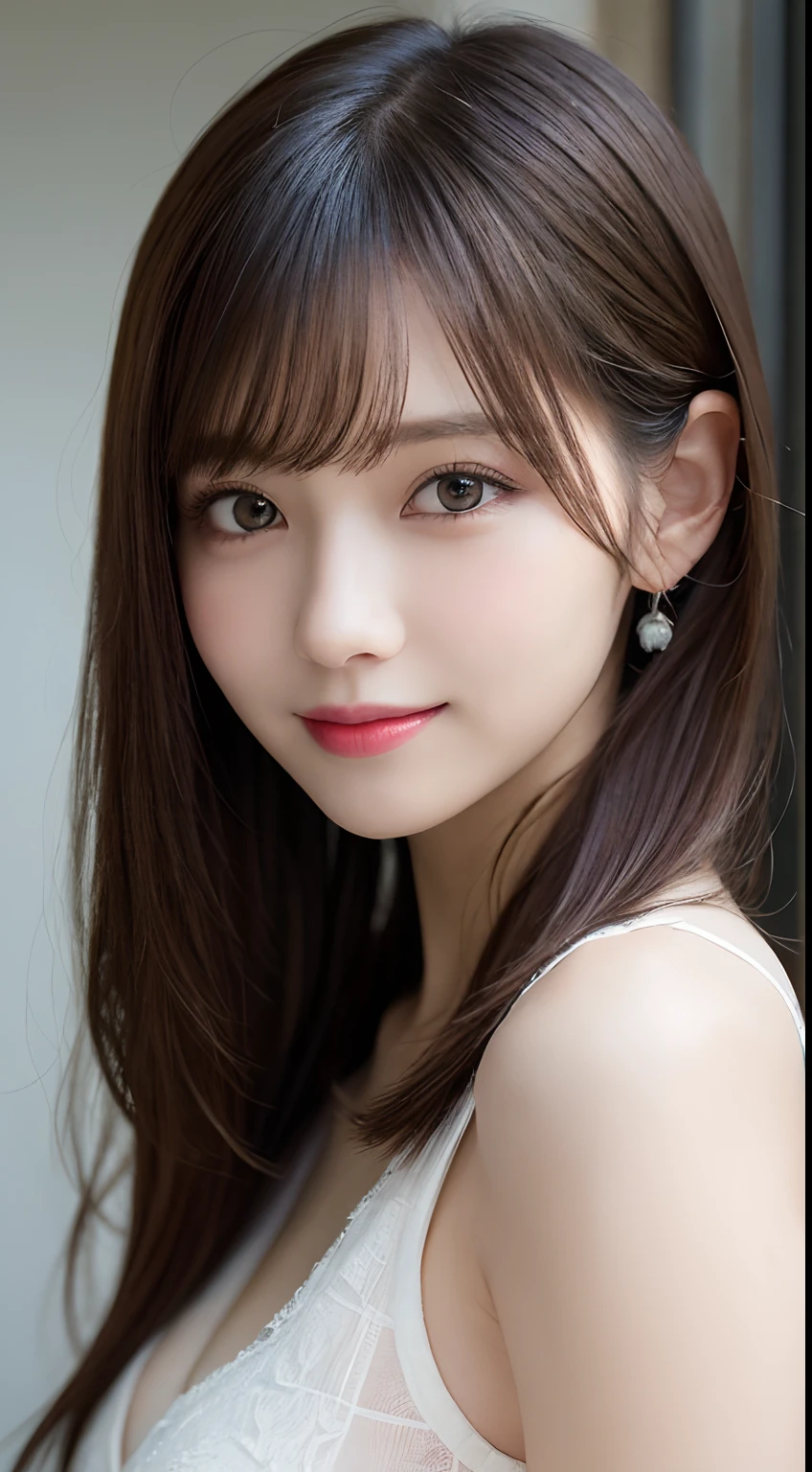 best quality, face focus, soft light, ultra high res, (photorealistic:1.4), RAW photo,
1japanese girl, solo, cute, (pupil, lights in the eyes),  detailed beautiful face, (small chest),(high resolution detail of human skin texture),
(long hair),
indoor,
Damask Shirt Dress,
(portrait)