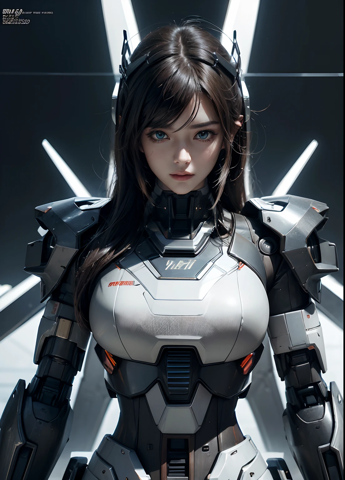 Textured skin, Super Detail, high details, High quality, Best Quality, hight resolution, 1080p, hard disk, Beautiful,(Gundam),beautiful cyborg woman,Mecha Cyborg Girl,Battle Mode,Girl with a Mecha Body,She wears a futuristic Gundam mecha,Fulll body Shot