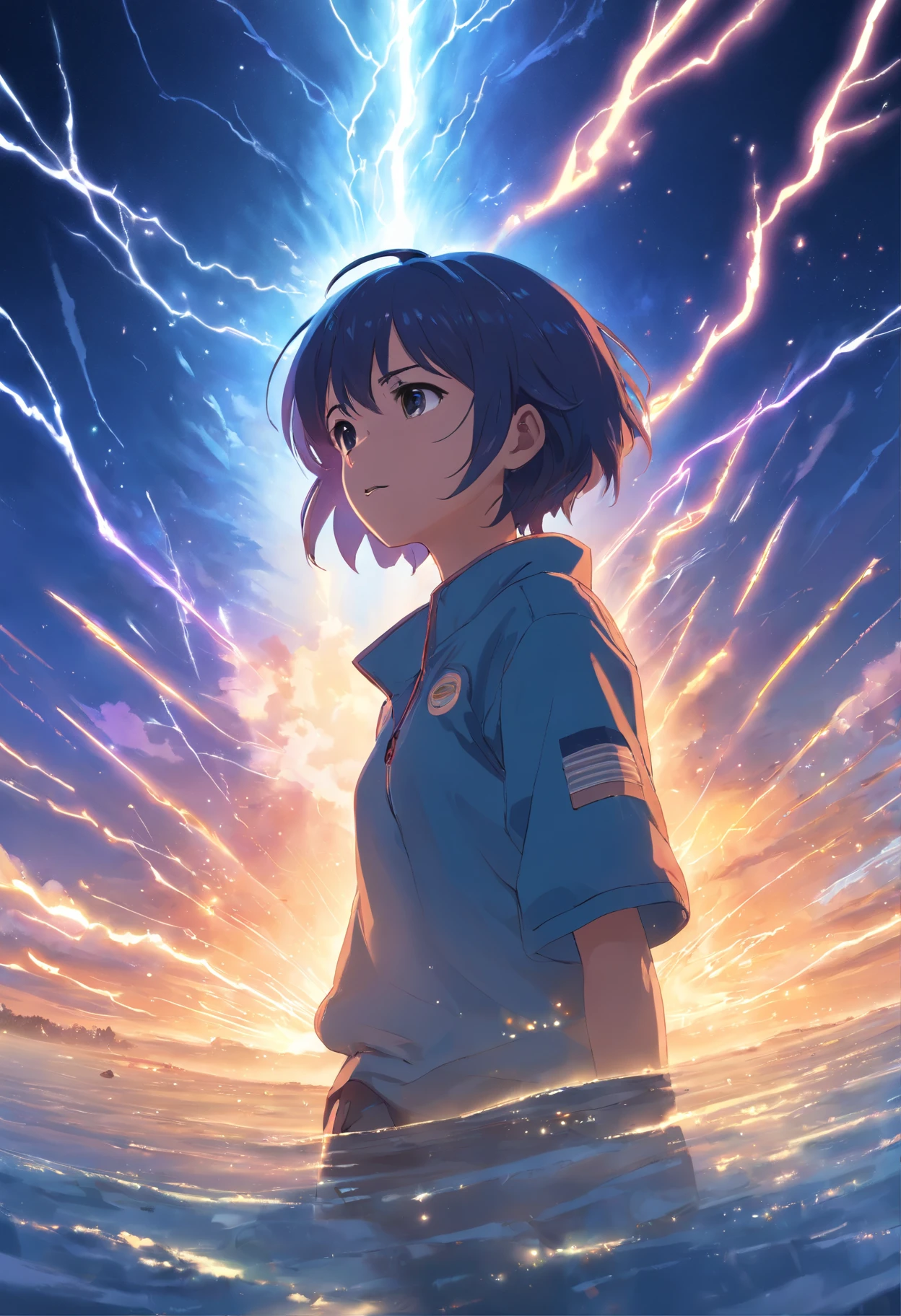 pup, Surreal, Tense, Warm, Highly detailed, sharp, Cosmic explosion,Supernova explosion,Star Ocean,Professional, 8K UHD, Twilight, movie, Dark, Violent, plein air, River, buttle, chase, Dramatic, Vivid, Tense atmosphere, rendered, epicd, Twilight, nffsw, album covers, blizzard, Lightning, disaster