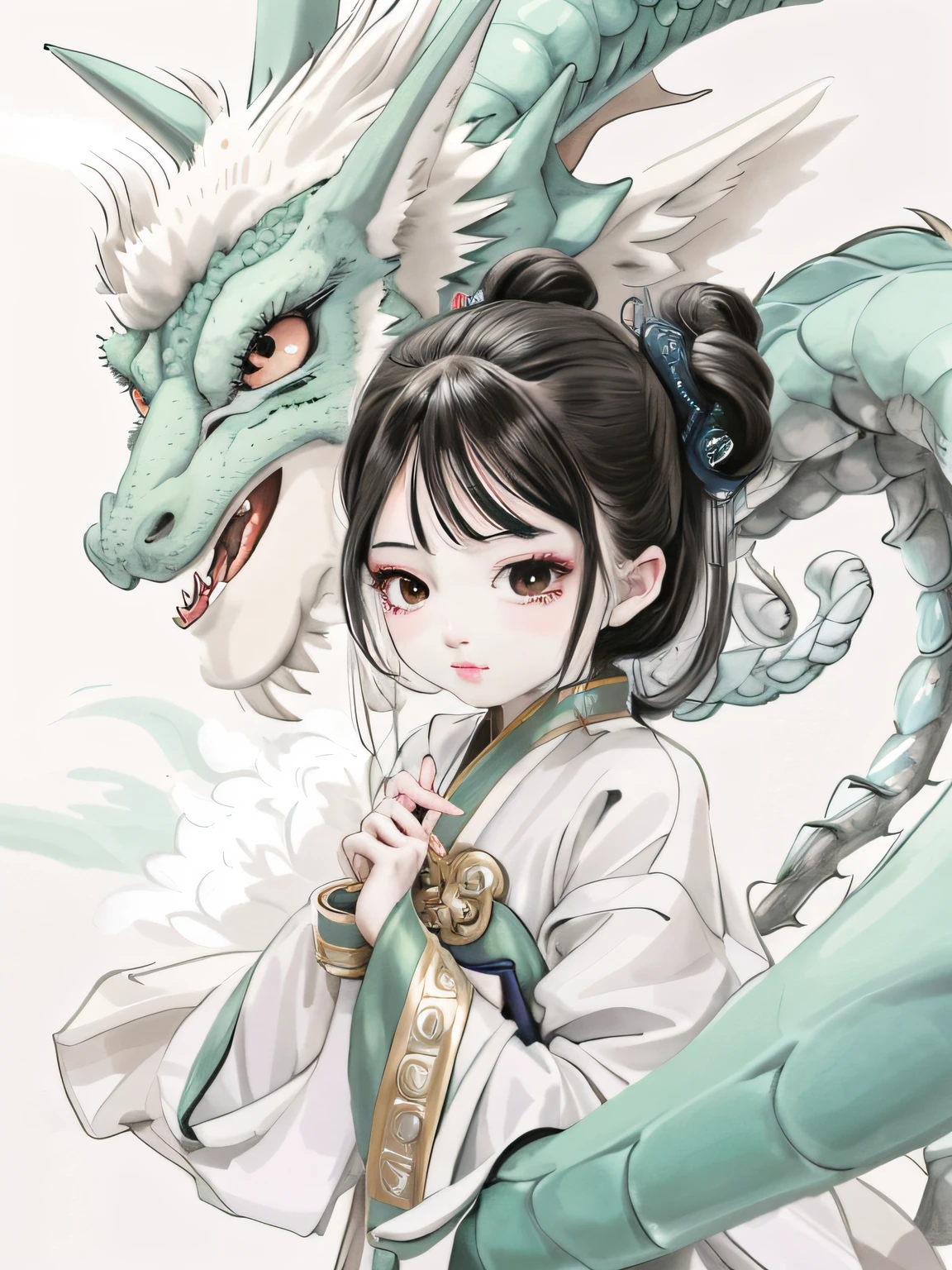 Anime girl with dragon head and white dress holding sword, Dragon girl, the dragon girl portrait, by Yang J, Chinese fantasy, Beautiful character painting, drak, By Li Song, Guviz-style artwork, author:Li Fangying, Guviz, Digital anime illustration, Palace , A girl in Hanfu, author:Chen Lin, Anime fantasy illustration