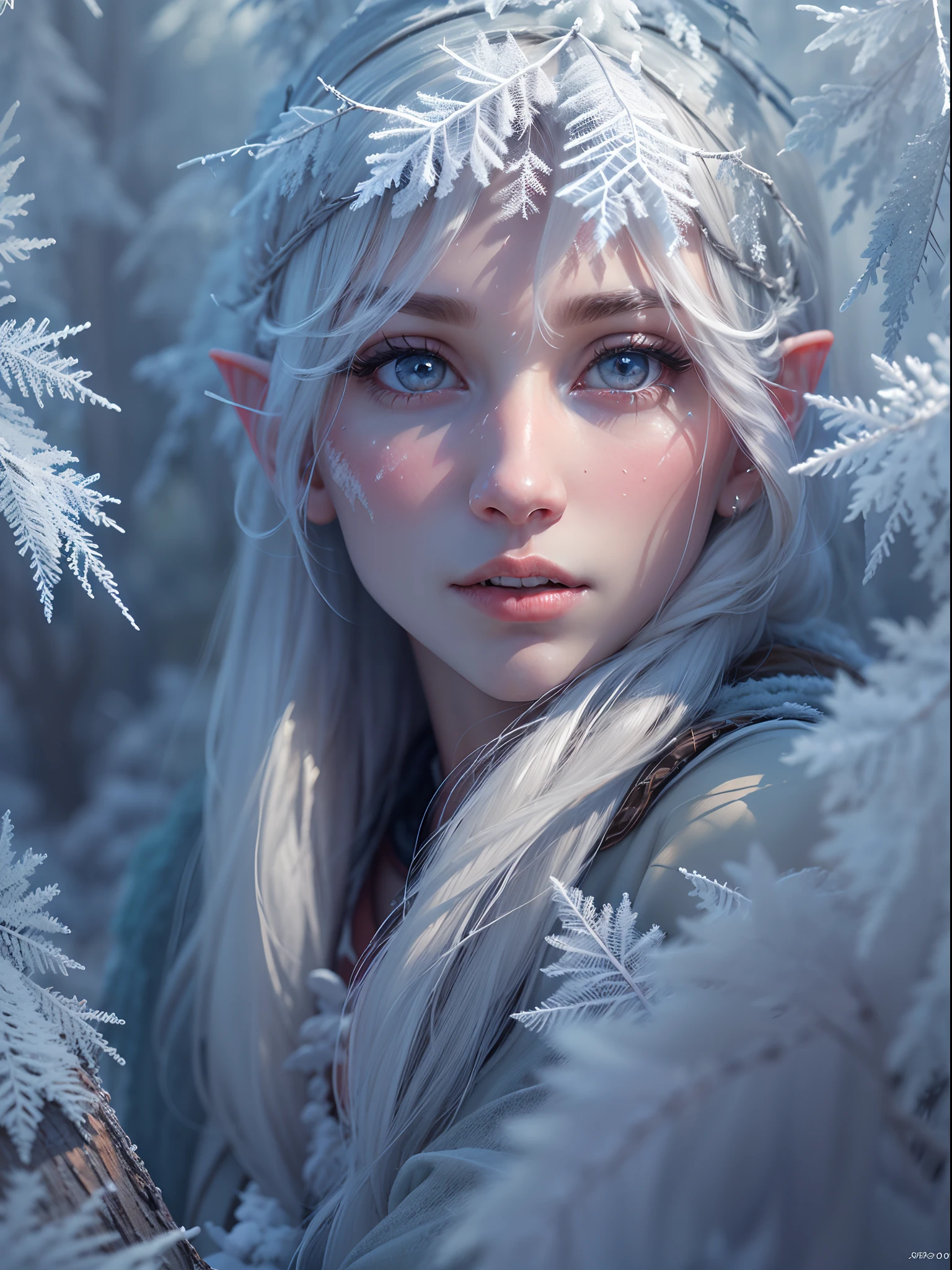 (Best quality,4K,8K,A high resolution,Masterpiece:1.2), Ultra-detailed, (Realistic,Photorealistic,photo-realistic:1.37),perfect compositions,Contre-Jour,(Frozen rime:1.37,refracted light,Frost,transparent pubic hair,Cute elf,hairy pubic,),((((Countless frozen trees, Close-up of hoarfrost, Giant hoarfrost trees, Countless hoarfrost trees, Sparkling hoarfrost).Crystal clear rime:1.37))),