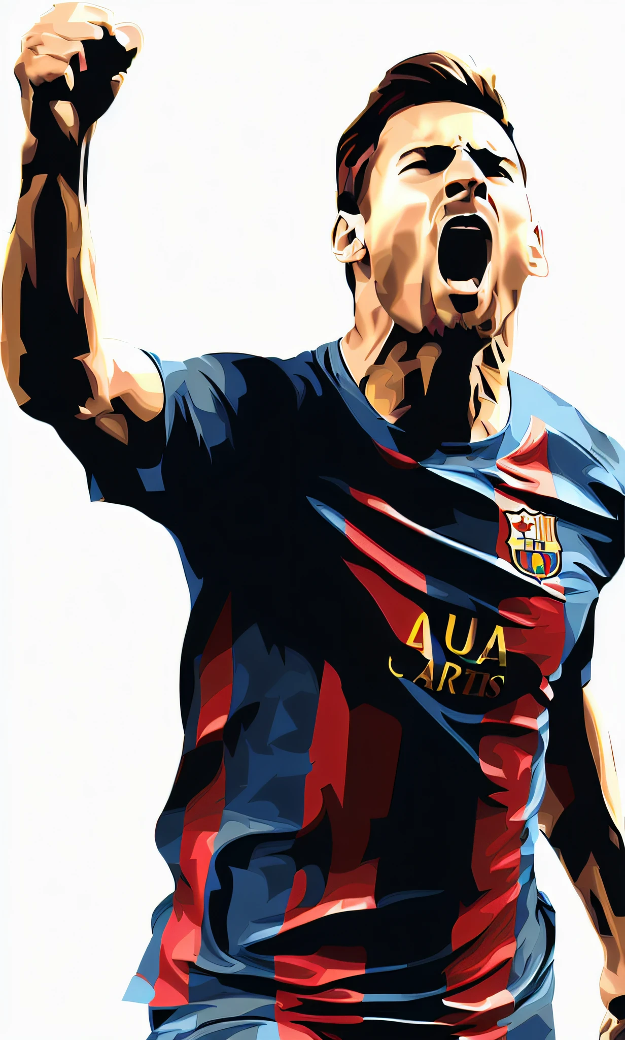 A vivid image of a footballer celebrating a goal, lionel messi portrait, Inspired by Luis Enrique Carme, Fan art, Macy, vectorial art, lionel messi, the best ever, hd vector art, inspired by Oswaldo Viteri, in style of digital illustration, Neymar Jr, Neymar, detailed vectorart