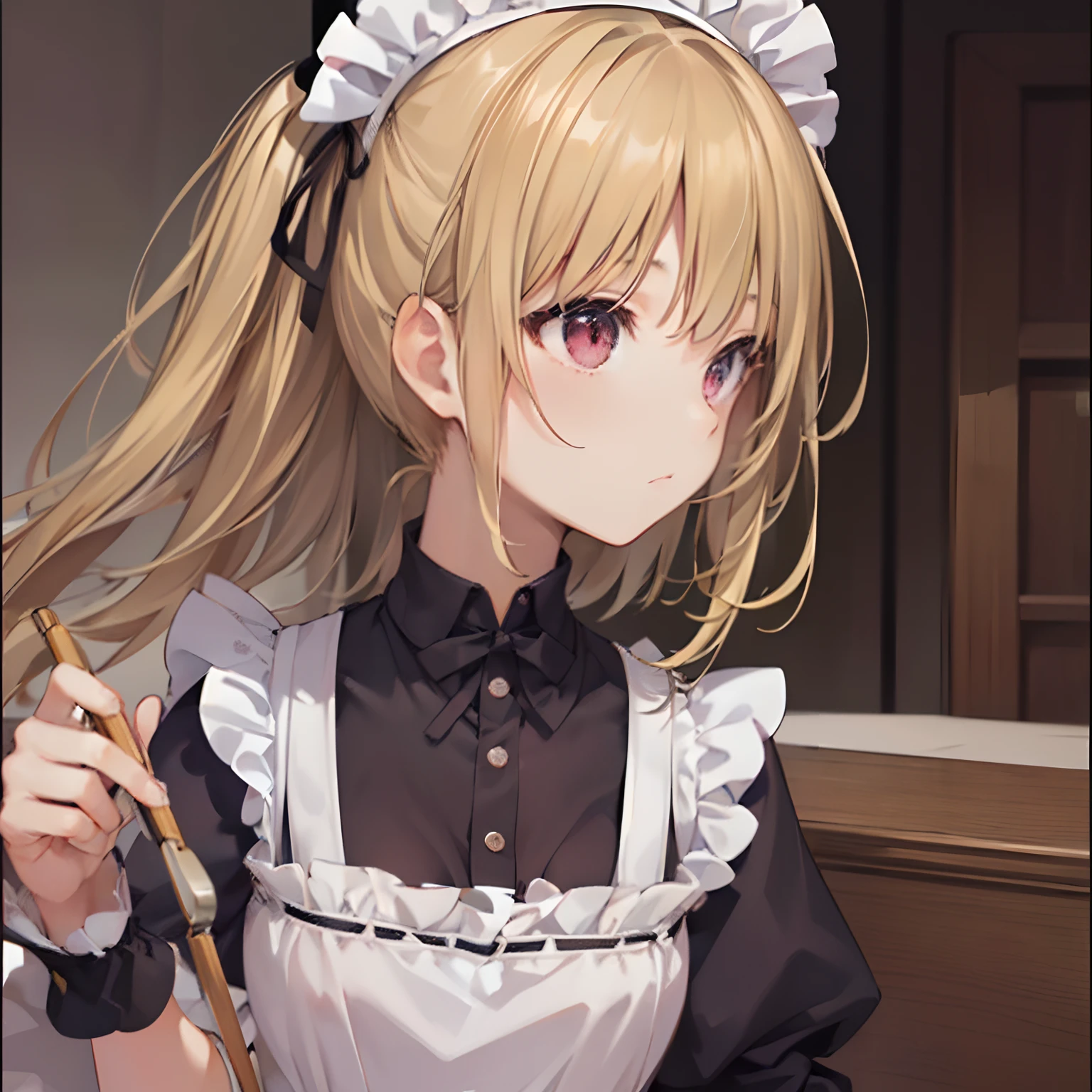 Ultra-detailed, High resolution, extremely details CG, anime image,(masutepiece, Best Quality:1.4), Illustration ,1girl in , (Iyapanjik), (angry), (frown),  Short sleeves, medium breasts, , (Random panties), sox, (Skirt lift), Back, From below,maid clothes、Maids、Inside the castle、Fluffy、Random hair color、Random hairstyle