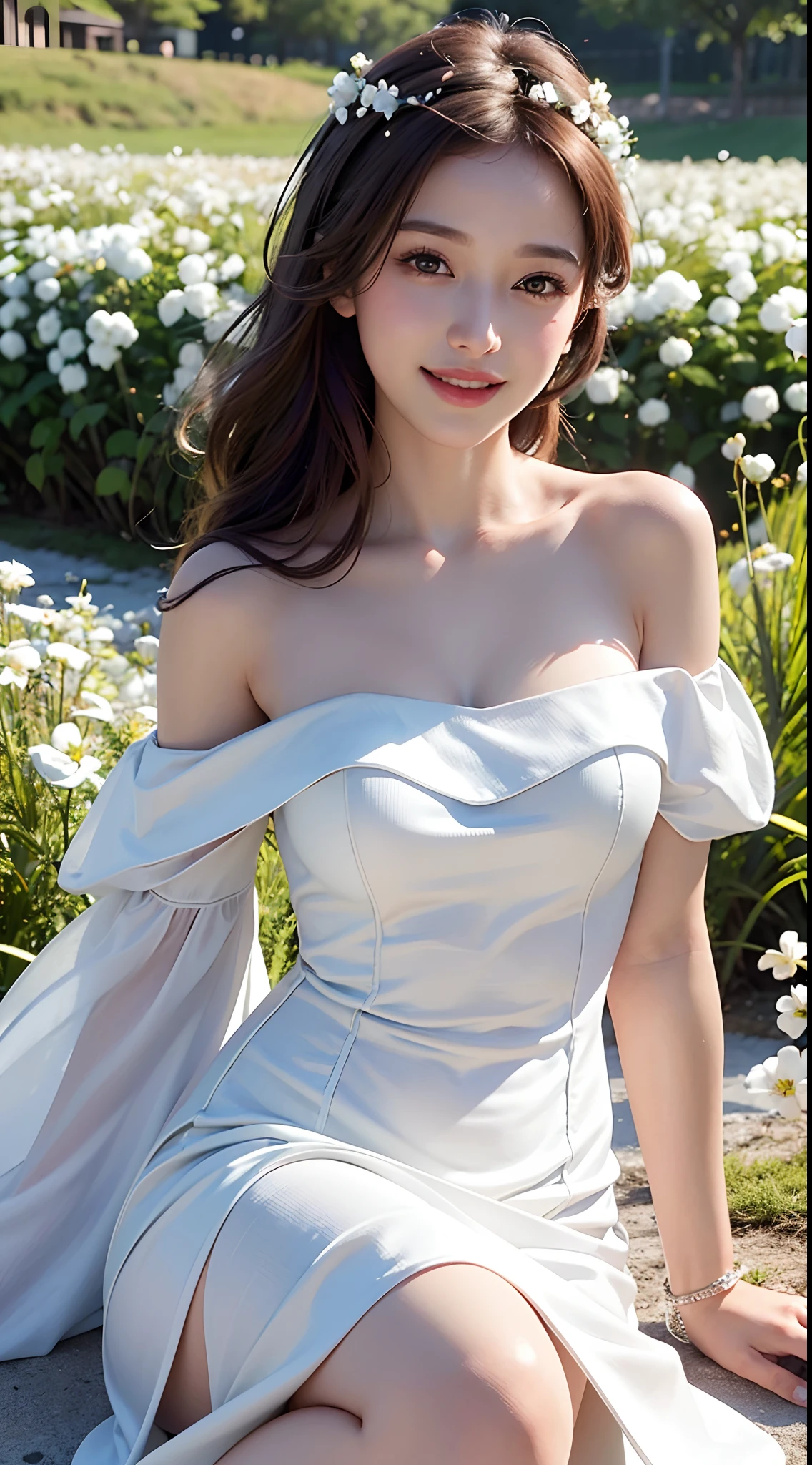 Photograph showing the whole body。(RAW Photos, highest quality), (Realistic, Photorealistic:1.3), Tabletop, Crying face, Very delicate and beautiful, Soft Light, (Brown Hair, Straight shoulder-length hair fluttering in the wind), Beautiful detailed girl, Highly detailed eyes and face, Beautiful and detailed nose, Fine and beautiful eyes, (Crying face:1.3)1 girl,Pure beauty, cute,, (Small breasts:1.2), Realistic face, Realistic body,Full body photo、Wearing a wedding dress。