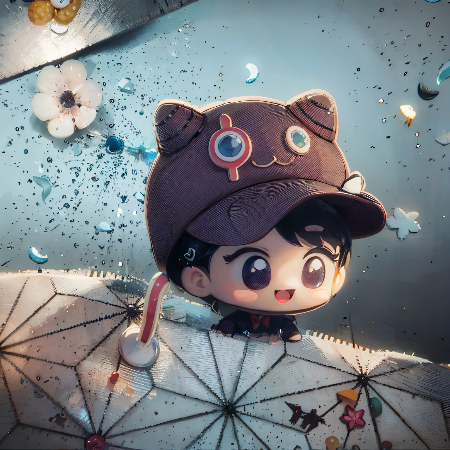 there is a cartoon character with a hat and a toothbrush, cute detailed digital art, cute 3 d render, adorable digital painting, cute digital art, pop japonisme 3 d ultra detailed, anime styled 3d, stylized anime, kawaii hq render, artwork in the style of guweiz, official fanart, 3 d render stylized, high quality fanart, chibi, red hat, big eyes, smile, handsome, white outline, outline