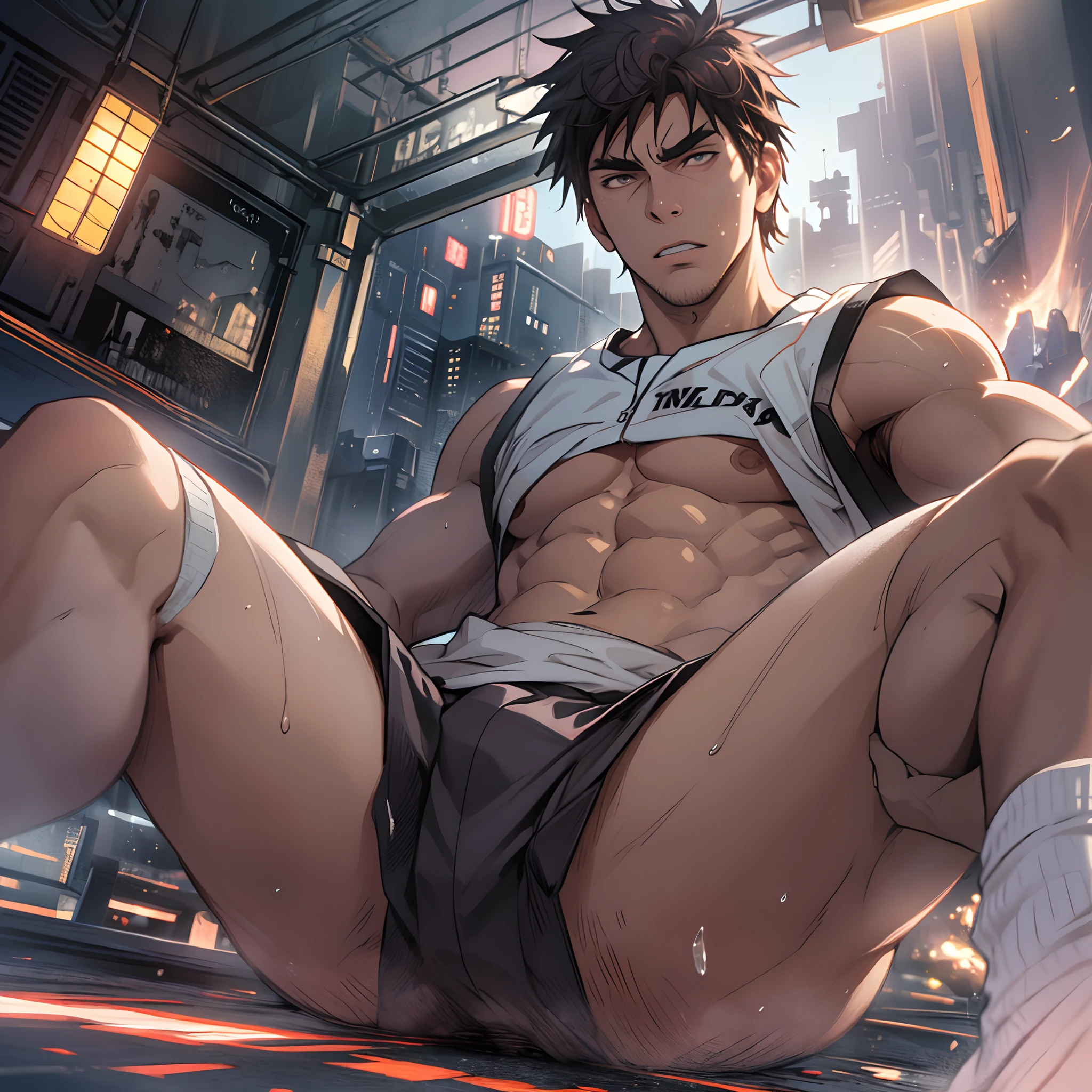 Libido boy,Tong,large pecs,Big bag,Wear white basketball socks,Half recumbent,CG sense,POV perspective,spread their legs,Dark atmosphere,8K,Cinematic lighting effects,Textured skin,best qualtiy,Storytelling images,Storytelling images,dynamic blur,actionpose,Elevation viewing angle,,sfw