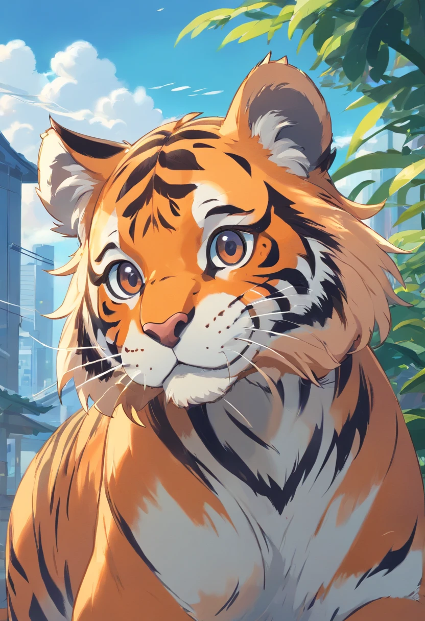 Close-up of a cartoon tiger, lovely digital painting, Cute detailed digital art, inspired by Park Hua, Anthropomorphic tiger, high quality character design, inspired by Makoto Shinkai, trending on cgstation, Cute cute cartoon character, cute character, kawaii tiger，