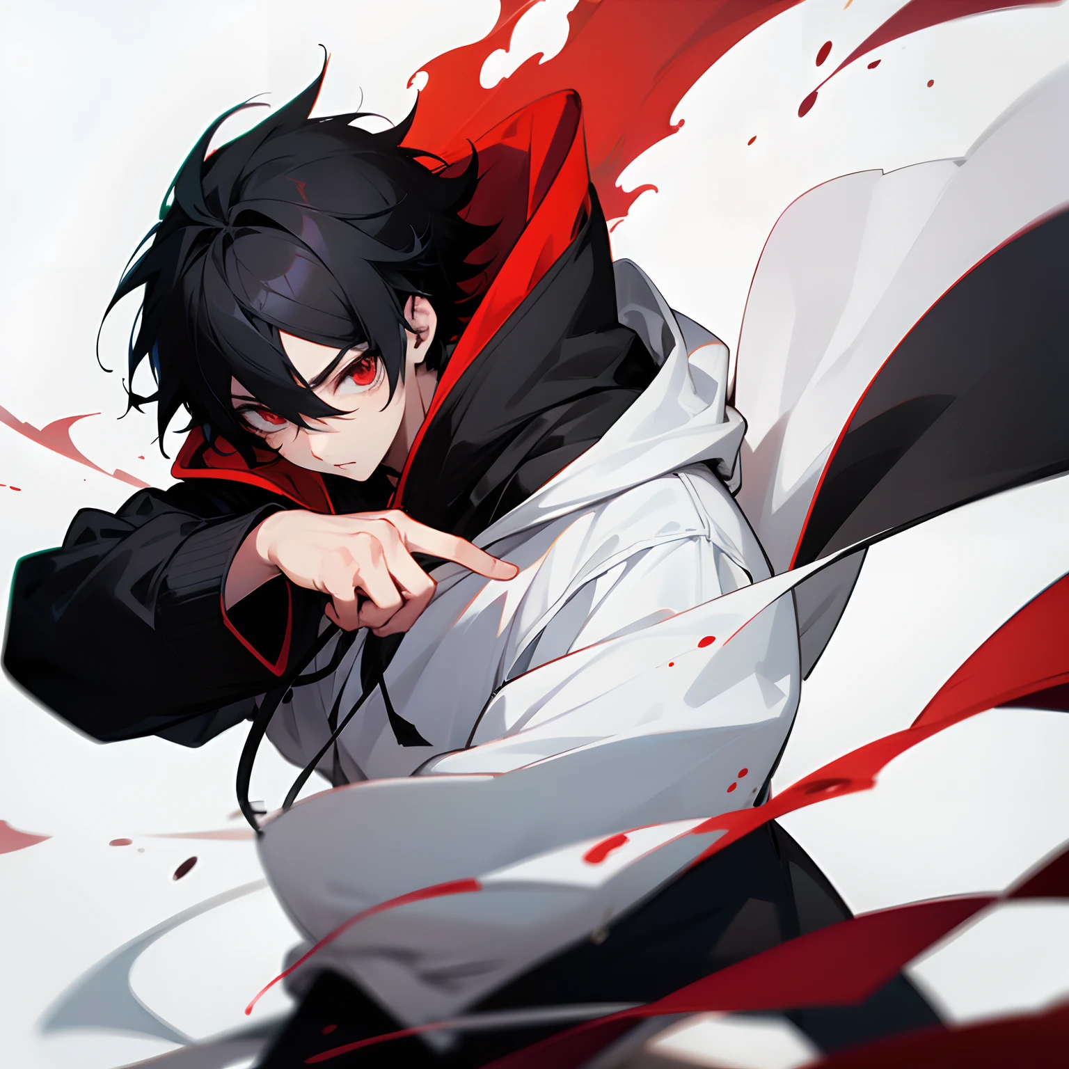 Mysterious Sasuke, accroupi, Seen from the side, fume une cigarette