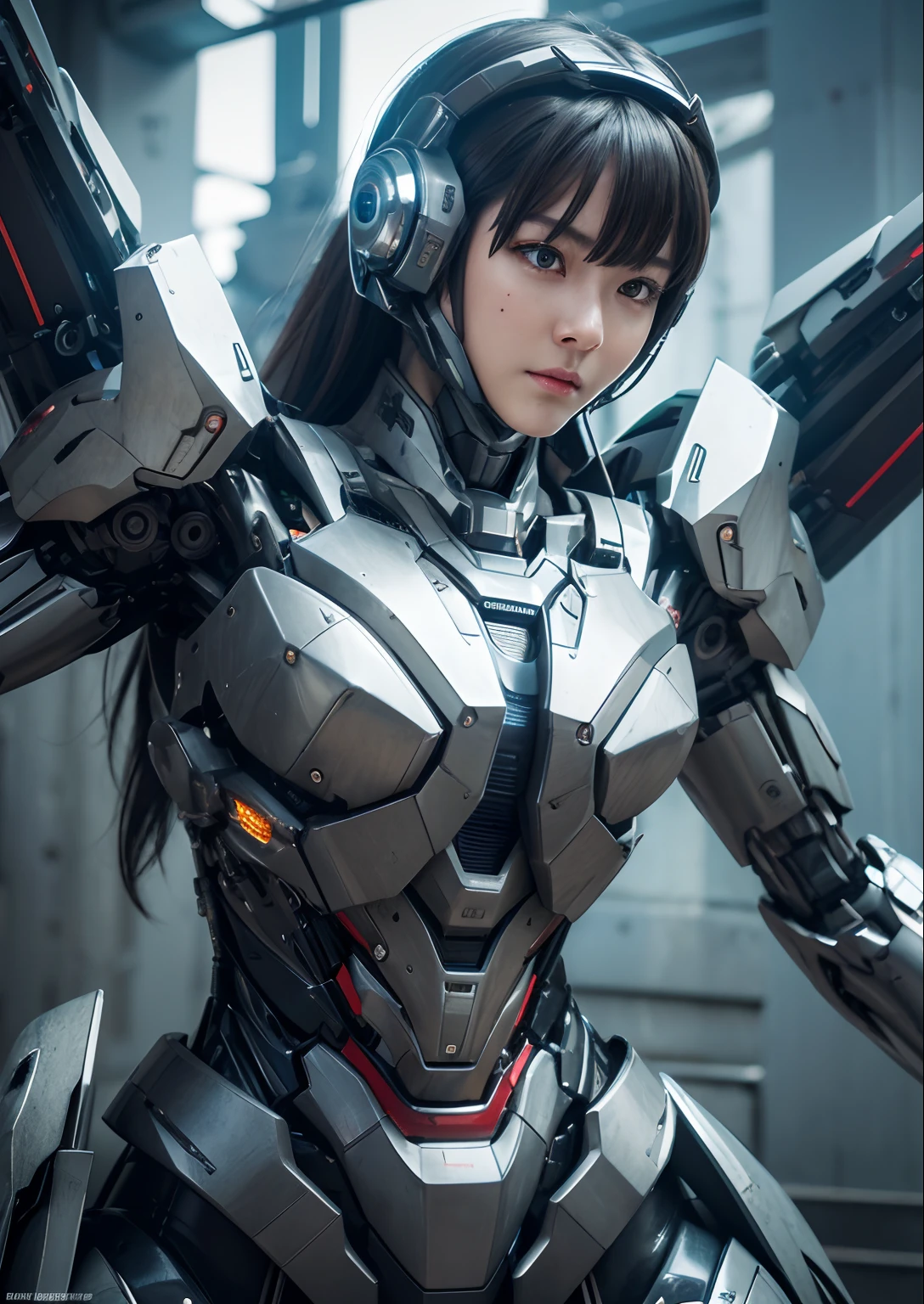 Textured skin, Super Detail, high details, High quality, Best Quality, hight resolution, 1080p, hard disk, Beautiful,(War Machine),beautiful cyborg woman,Mecha Cyborg Girl,Battle Mode,Girl with a Mecha Body,She wears a futuristic war machine weapon mech,Fulll body Shot