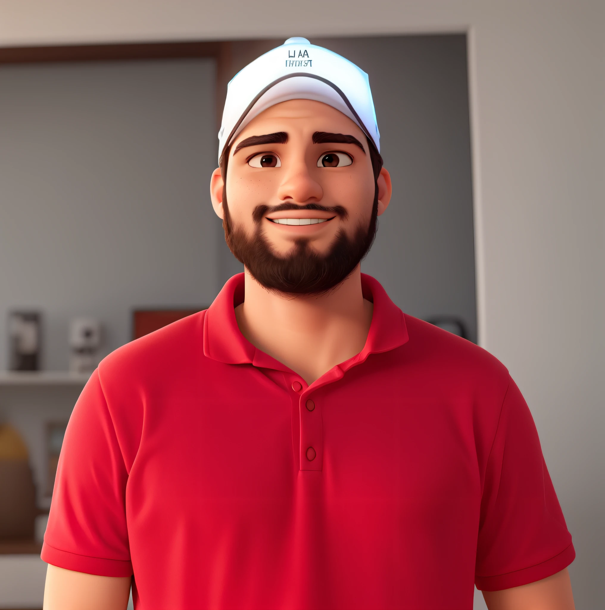 Um homem jovem  parado na frente, illuminated by the light of a lamp, contra o pano de fundo de uma sala de estar.