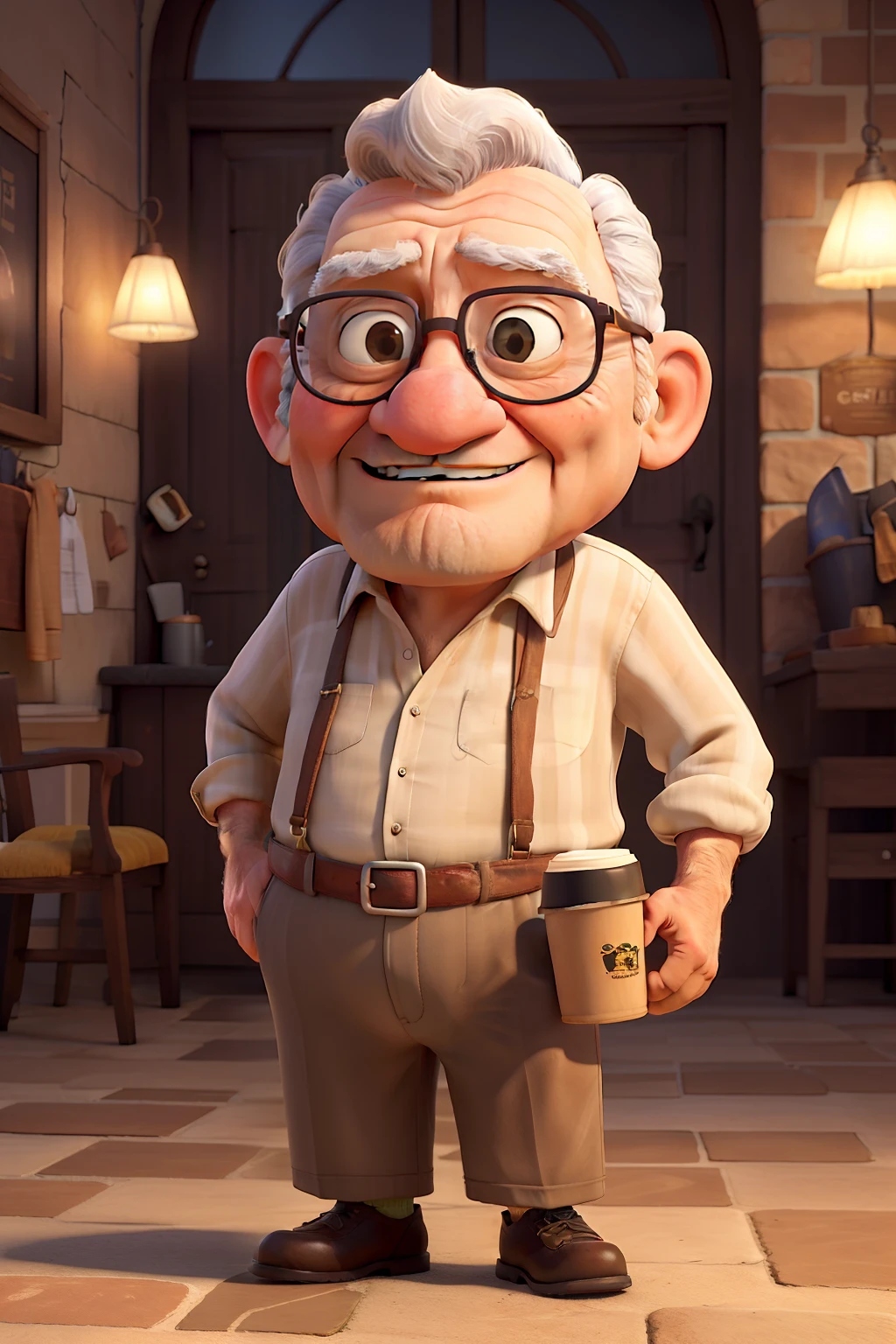 obra-prima, de melhor qualidade, An old man with glasses and grumpy, with a cup of coffee in hand