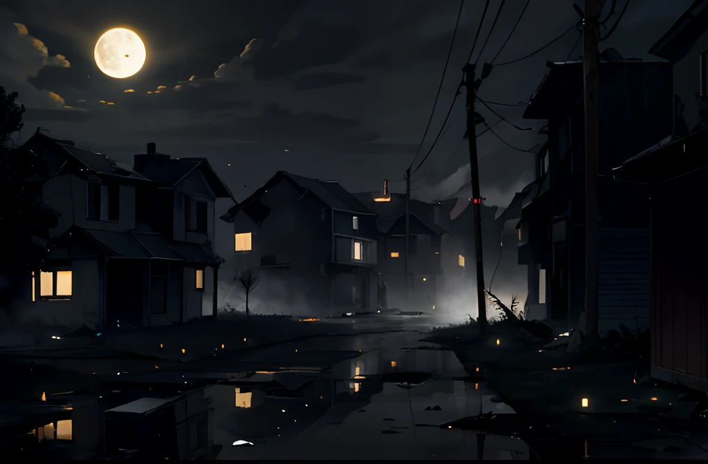 Flying over the eerie, Dark Street, Overlooking the thick fog that covers the vacant house. At night、Heavy rain creates an ominous atmosphere, The moon hides behind menacing clouds. sometimes、Rays of light illuminate the sky, Easily reveal the details of the abandoned houses along the street. The environment reflects perfectly in the puddle, Amplify the feeling of fear.
The dark and intense atmosphere is、It evokes a feeling reminiscent of Silent Hill, If you continue to fly over the scene、. Duan々is in ruins, With broken windows and crumbling doors, It seems to have been abandoned decades ago. Wild vegetation and bushes grow everywhere, As if nature had taken over the place.