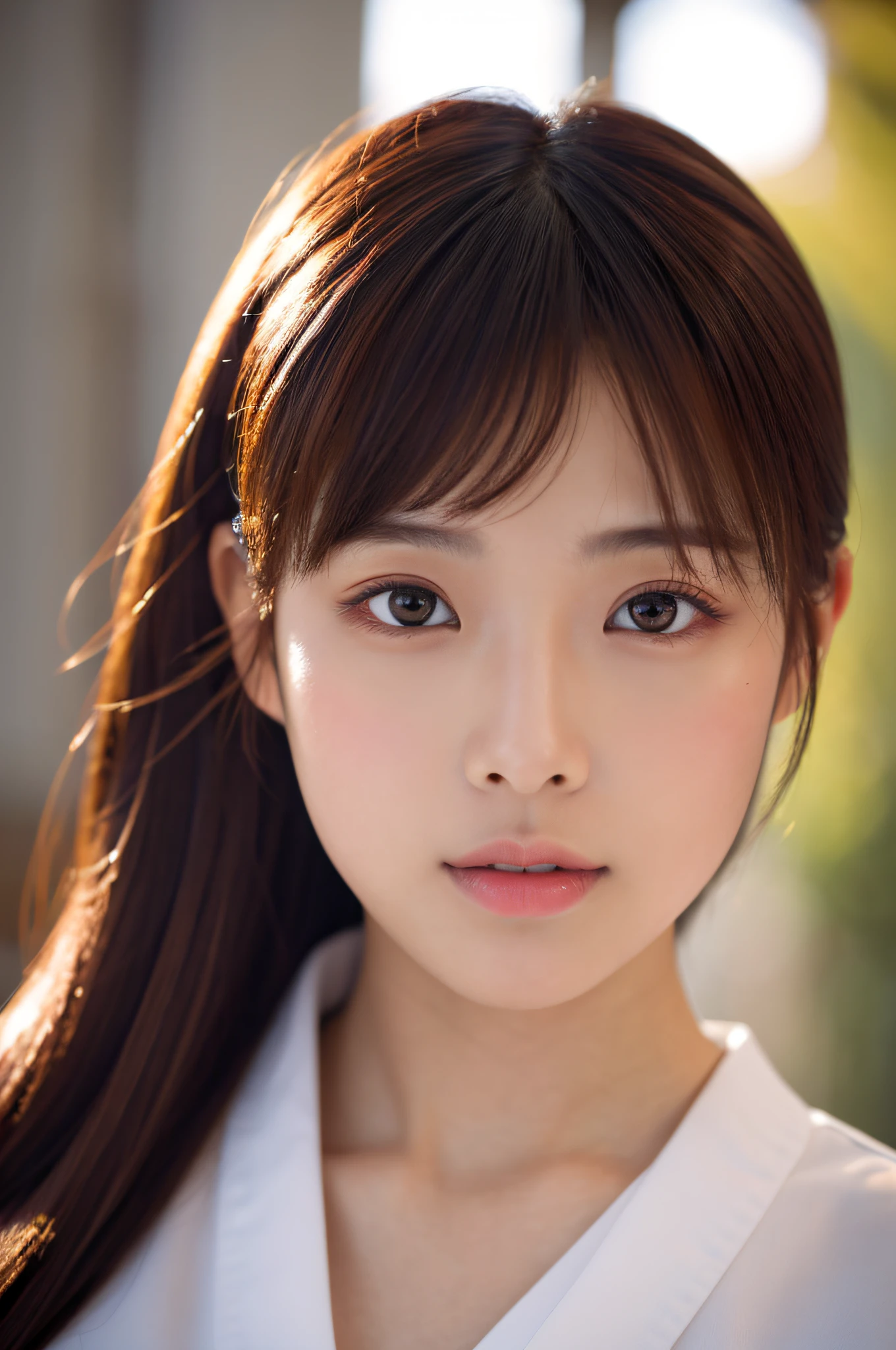 A close up of a woman with long hair and a white shirt - SeaArt AI