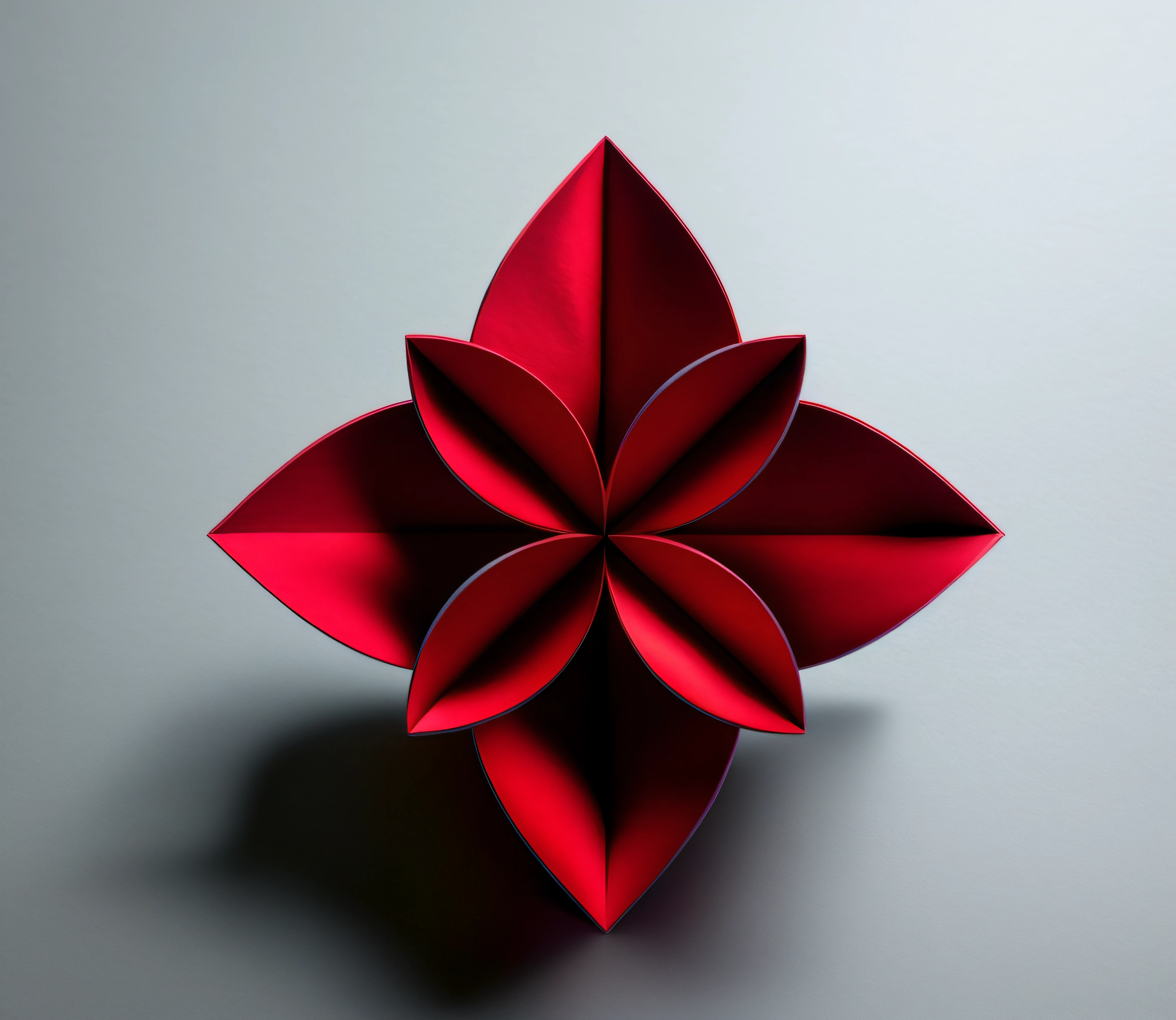 tmasterpiece，Three-dimensional，The edge of nature，There is a red flower，Velvet texture， Paper origami, origami, Modular origami, Paper origami flowers, Fold geometry, Inspired by Joseph Pankiewicz, ornamental bow, ribbon, holly herndon origami statue, Inspired by Balaz Dioseghi, stella alpina flower, c4d渲染，3Drenderingof，The petals are concave inward，8K，rich details​