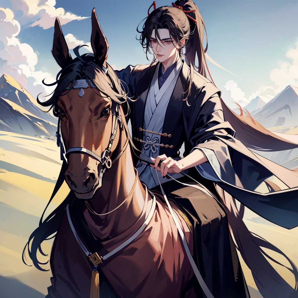 Close-up of a man in a robe and tie, Cai Xukun, Inspired by Zhang Han, xianxia hero, inspired by Wu Daozi, Inspired by Seki Dosheng, young wan angel, tian zi, drak, Xianxia, heise jinyao, Inspired by Zhao Yuan, Li Zixin, xintong chen