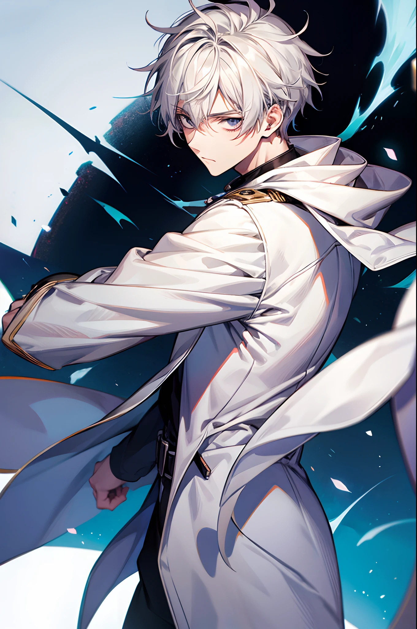 white coat , anime, male, scared look