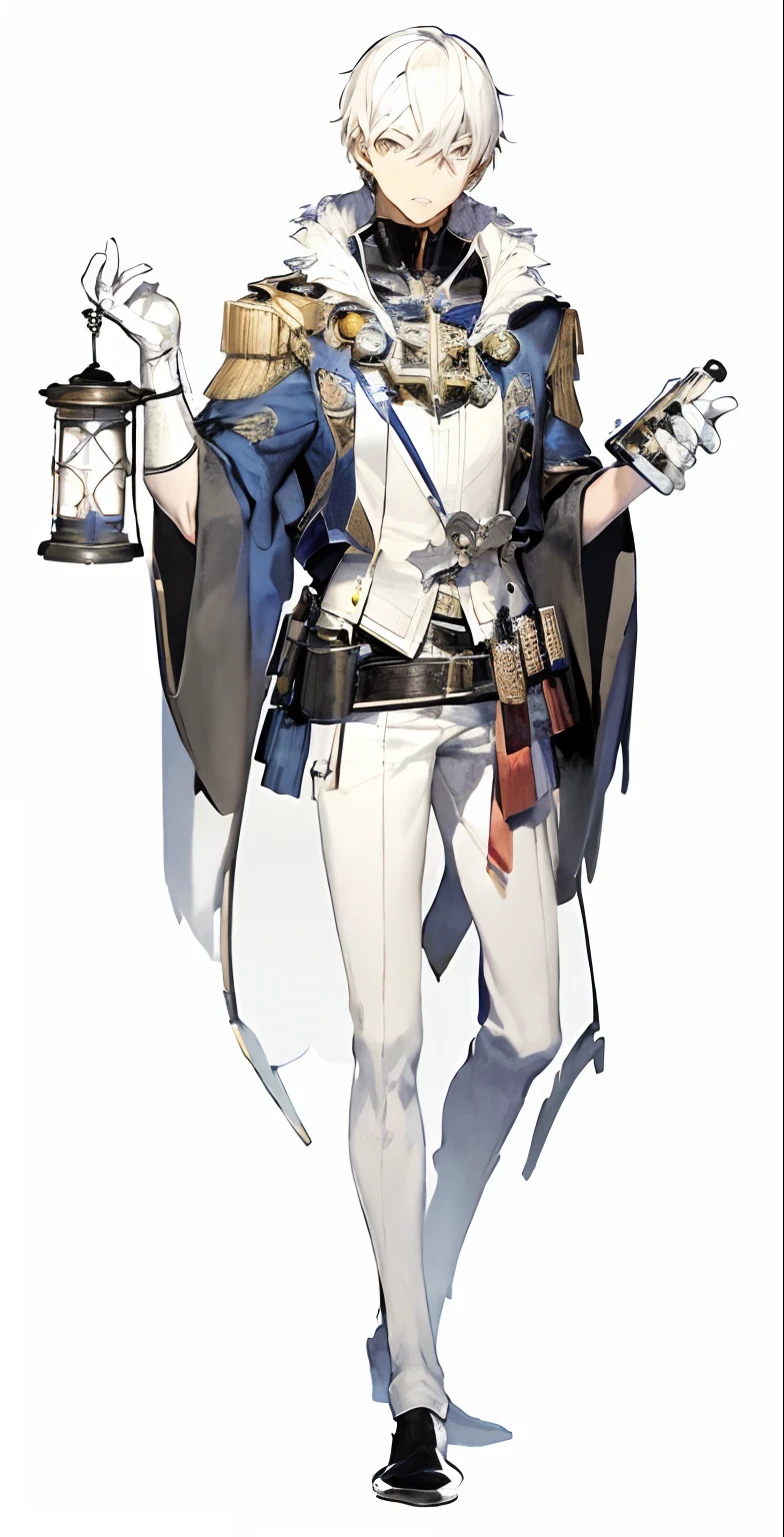 Close-up of a man holding a lantern and a bottle, shigenori soejima illustration, detailed anime character art, ( ( concept art of character ) ), anime full body illustration, official character art, Highly detailed character design, ((wearing aristocrat robe)), inspirado em Okumura Masanobu, picture of a male cleric, zerochan art