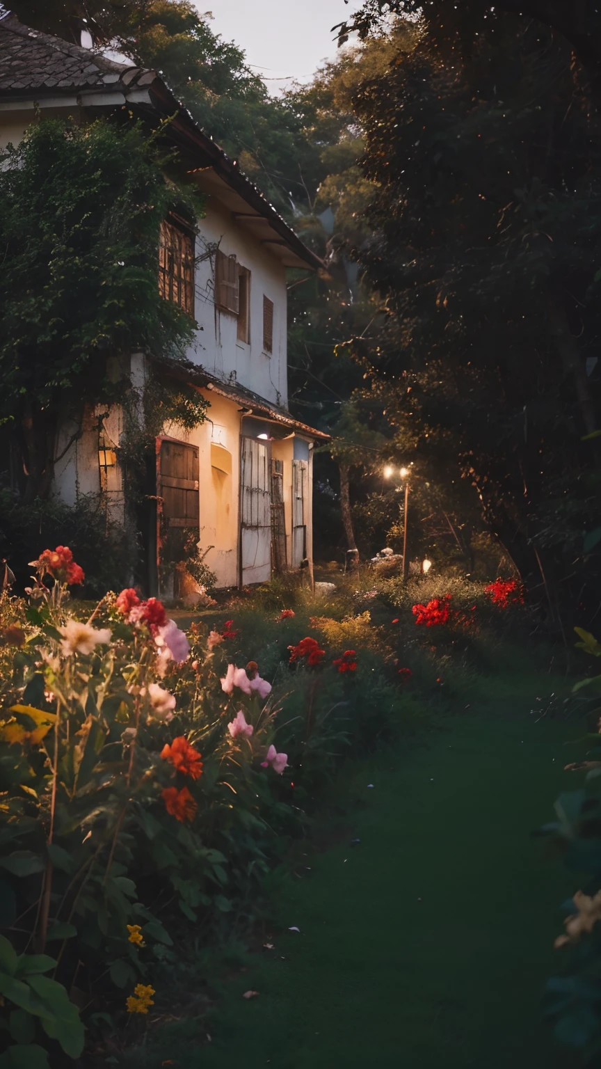 There is a house with a garden of flowers in front of it - SeaArt AI