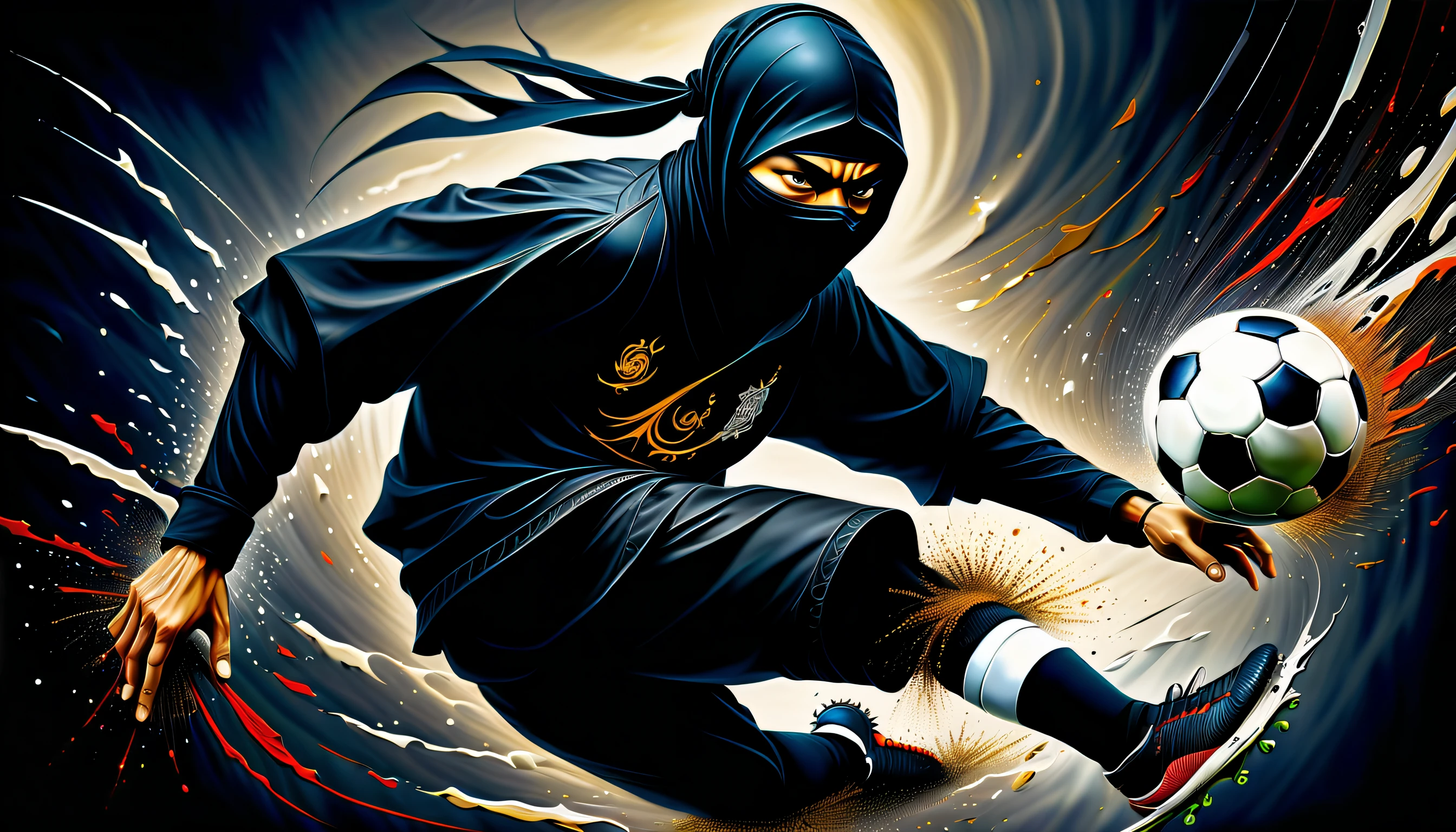 (((dark fantasy style:1.3))), (((play soccer with ninja detail:1.3))), power wish, horror wish, terror wish, awe wish, blending seamlessly into the irresistible allure background, sense of energy and vibrancy, (((stunning intricate detailed digital paint masterpiece:1.3))), intricate details and flawless quality, ultimate in quality and resolution, high contrast sophistication masterpiece, stunningly detailed paintwork, breathtaking beauty, (((amazed incredible realism:1.3))), realistic expertly crafted, intricate details and flawless quality, true work of art, ultimate in quality and resolution, high contrast sophistication masterpiece, (stunningly detailed paintwork:1.3), ((delicate intricate paint strokes:1.2)), ultra-realistic detail, (((depth and dimension to this masterpiece:1.3))), (((stunning extremely insane detail:1.3))), (((masterful brushstrokes:1.3))),