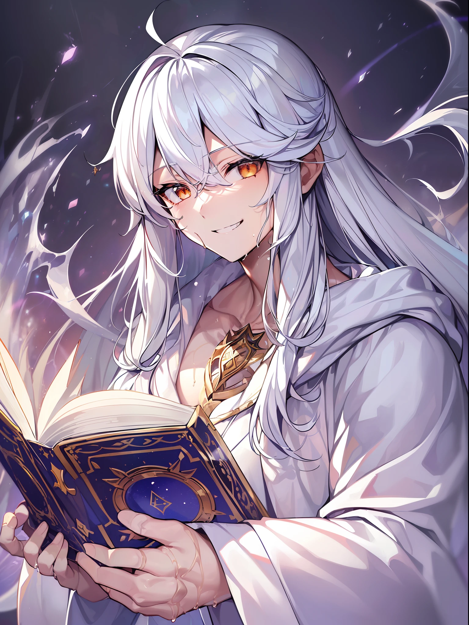Outrageous resolution、masutepiece++,top-quality++,ultra-defined++, ultra-defined++,4K++,8K++,(Background Focus)++, Highly detailed, Viewer's Perspective、（（magicle world））++、((１The Grandfather of the Wizard of Man))++, ((Dressed in a gorgeous white robe)), ((((Dressed in a gorgeous white robe))))++++,（Merlin the Wise）、(((Muscular wizard grandfather)))+++,(((magic wands)))++++,（Magic Book）、((Ferocious smile))+ +,((Muscle Mukimuki) ++,((Muscular muscular))++,(Thimble gloves) +,（Sharp eyes）、（（Long white beard））++(white  hair)、（The long-haired）、（The long-haired）、（White eyes）、(Super shiny hair and skin), (Sunlight),((Beautiful)), +, A lively smile, Perfect eyes, Perfect hands, Perfect nose, Magic Battle Dark, Bright atmosphere, (wet effect) +, (light effect), (Cinematic Light) + , (Like a movie of light) +
