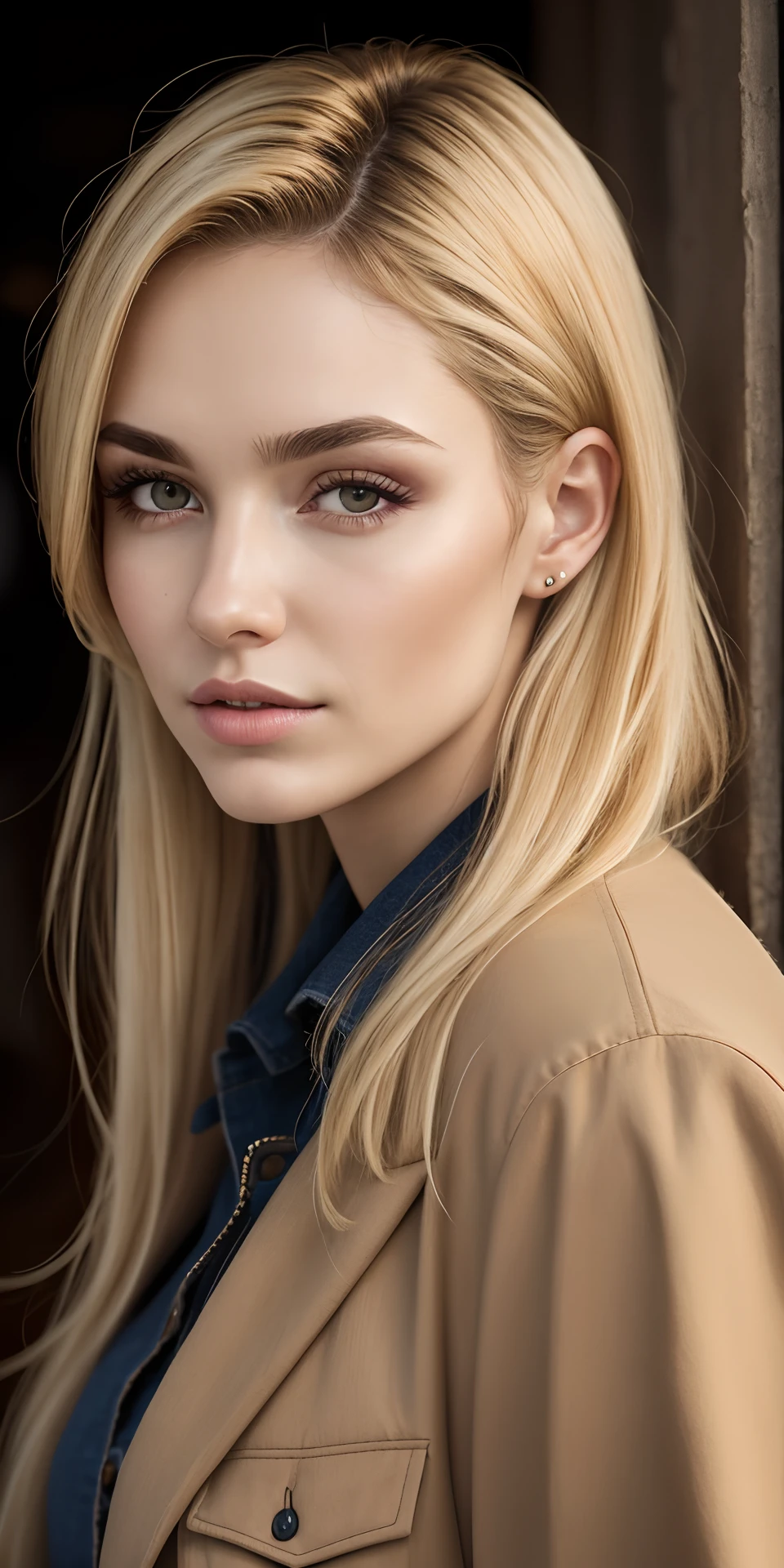 high quality image, detailed hair texture, 8k, detailed skin texture, detailed cloth texture, Portrait of a 23 year old European woman with blonde hair photorealistic