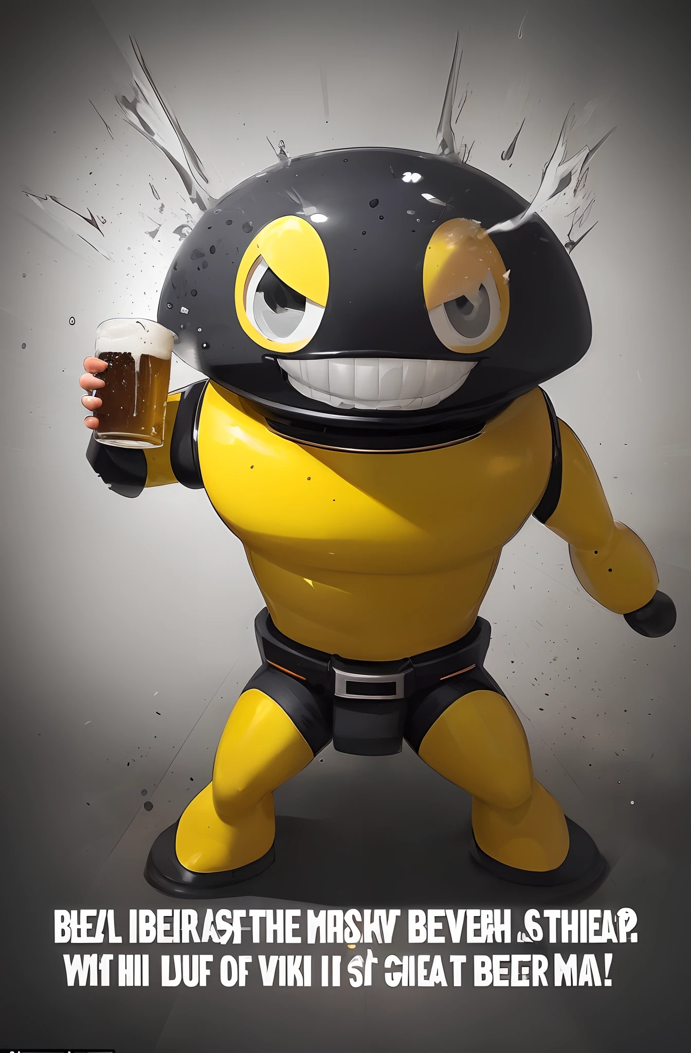first name:Mr. Beer Mug
gender:man
character:Bright, cheerful and easygoing
occupation:A beer mug who loves to drink beer
Detailed appearance:With a character in the form of a beer mug、It has a yellow body color,、At the top, bubbles are raised。It is characterized by big eyes and a smile、with a round head and short arms and legs,。
Special Move:Foaming Power Shot - Blowing foam from the mouth and enveloping the opponent、attack
tone:「Leave it to the beer mug!We will serve you a beer full of energy!」と話す
---
a kawaii mascot character design of simple 2D, bold LINE art, with the motif of a beer mug. The character, named Beerjocky-kun, is a male character who is cheerful and easy-going. He loves drinking beer and his appearance resembles a beer mug, with a yellow body color and a foam on the top. He has big eyes, a smiling face, a round head, short arms, and legs. His special move is called "Foam Scatter Power Shot," where he blows out foam from his mouth to attack opponents. He speaks in a lively tone, saying, "Leave it to Beerjocky! I'll serve you a glass of energetic beer!"