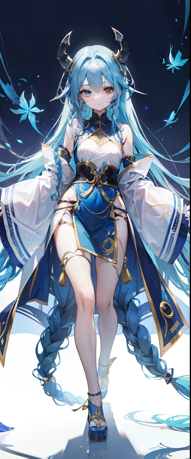 Long blue hair,Scorpion-tailed braids,Put on the clothes of the little dance of Douluo Continent,is a beautiful and sweet girl Koser