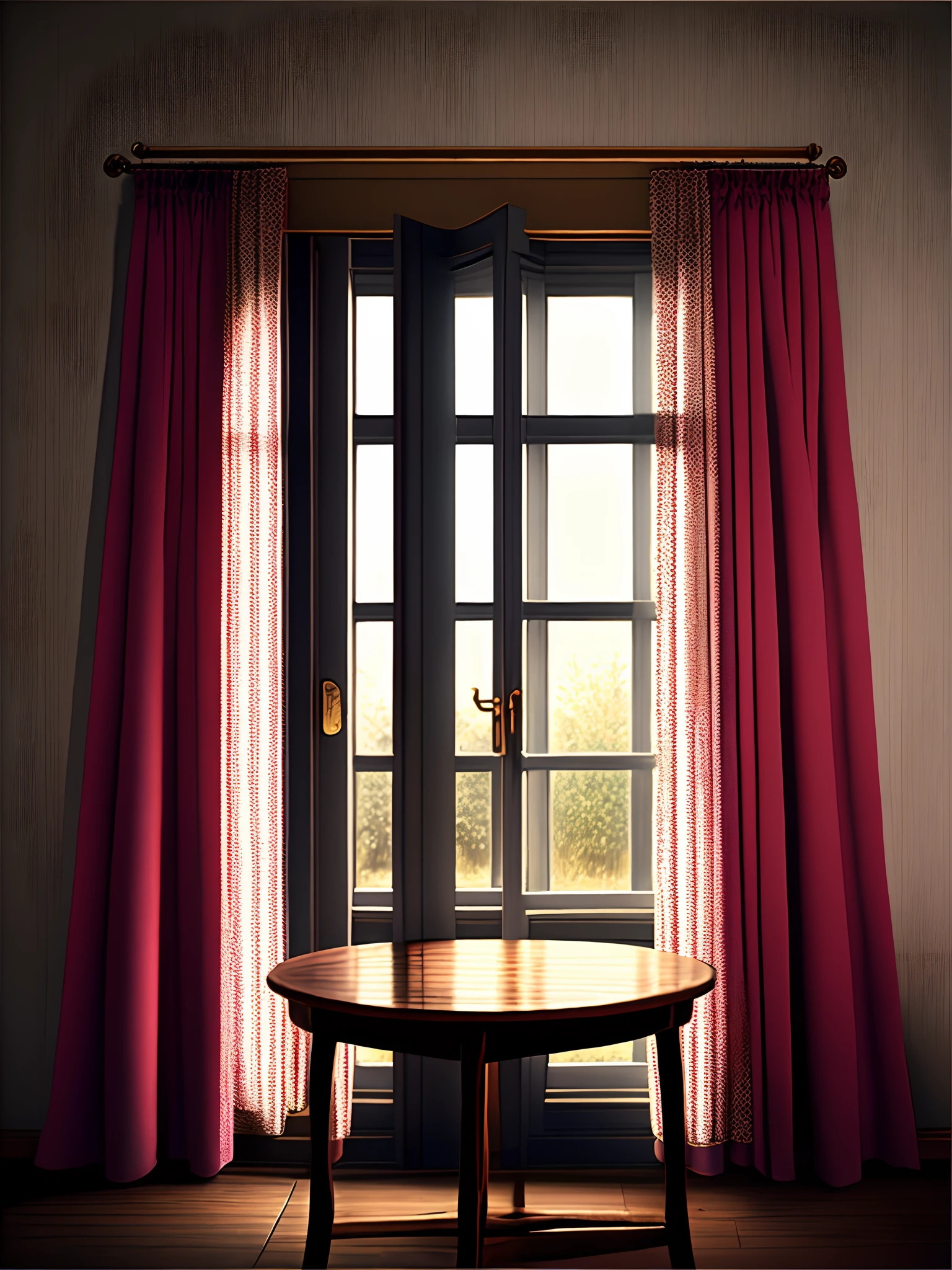 natta antique a room drapes window Burgundy A black sundry goods The table a chair Dark wallpaper