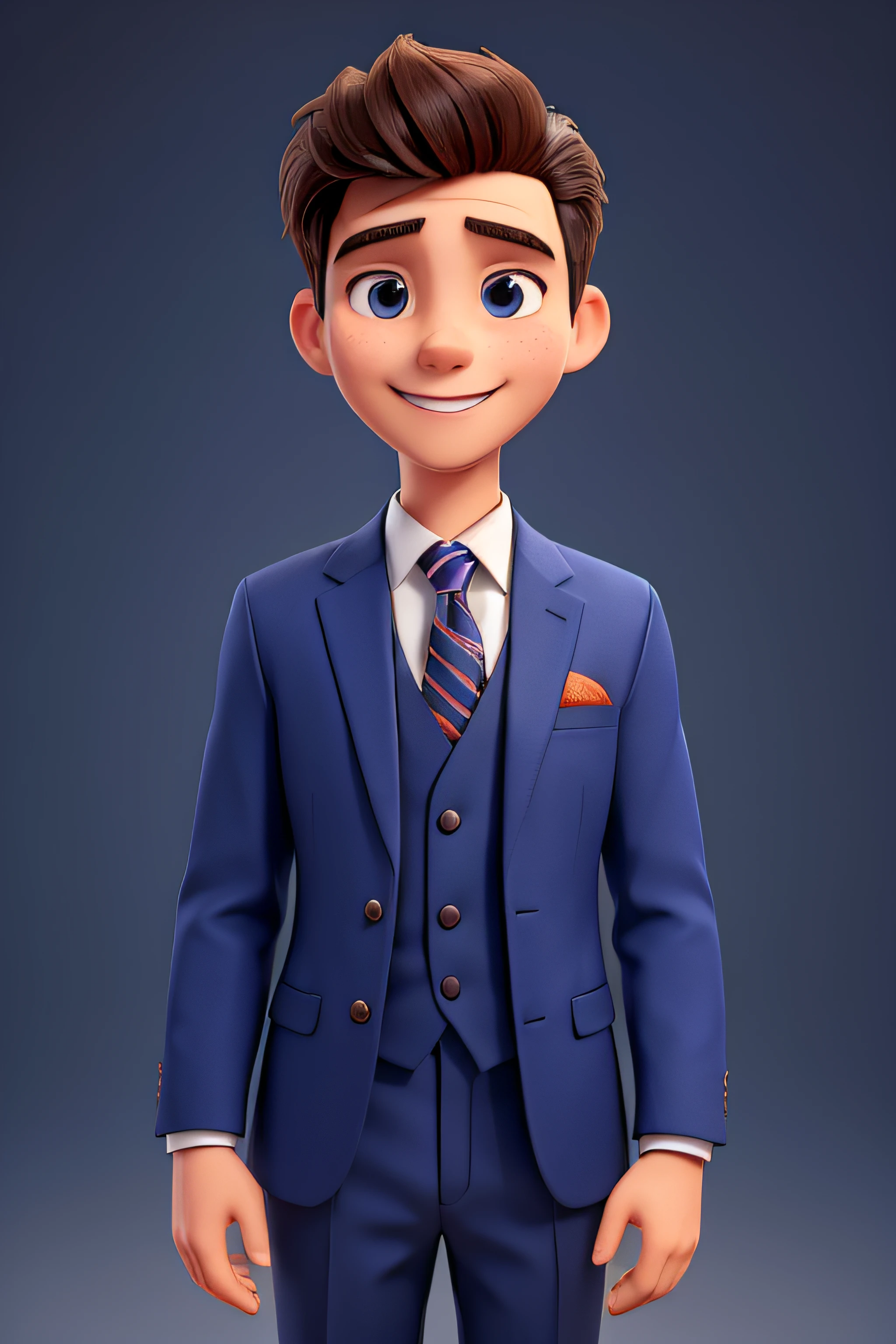 An business young man in the midle of the image. He is wearing a social outfit. He is confident and has a smile on his face.
