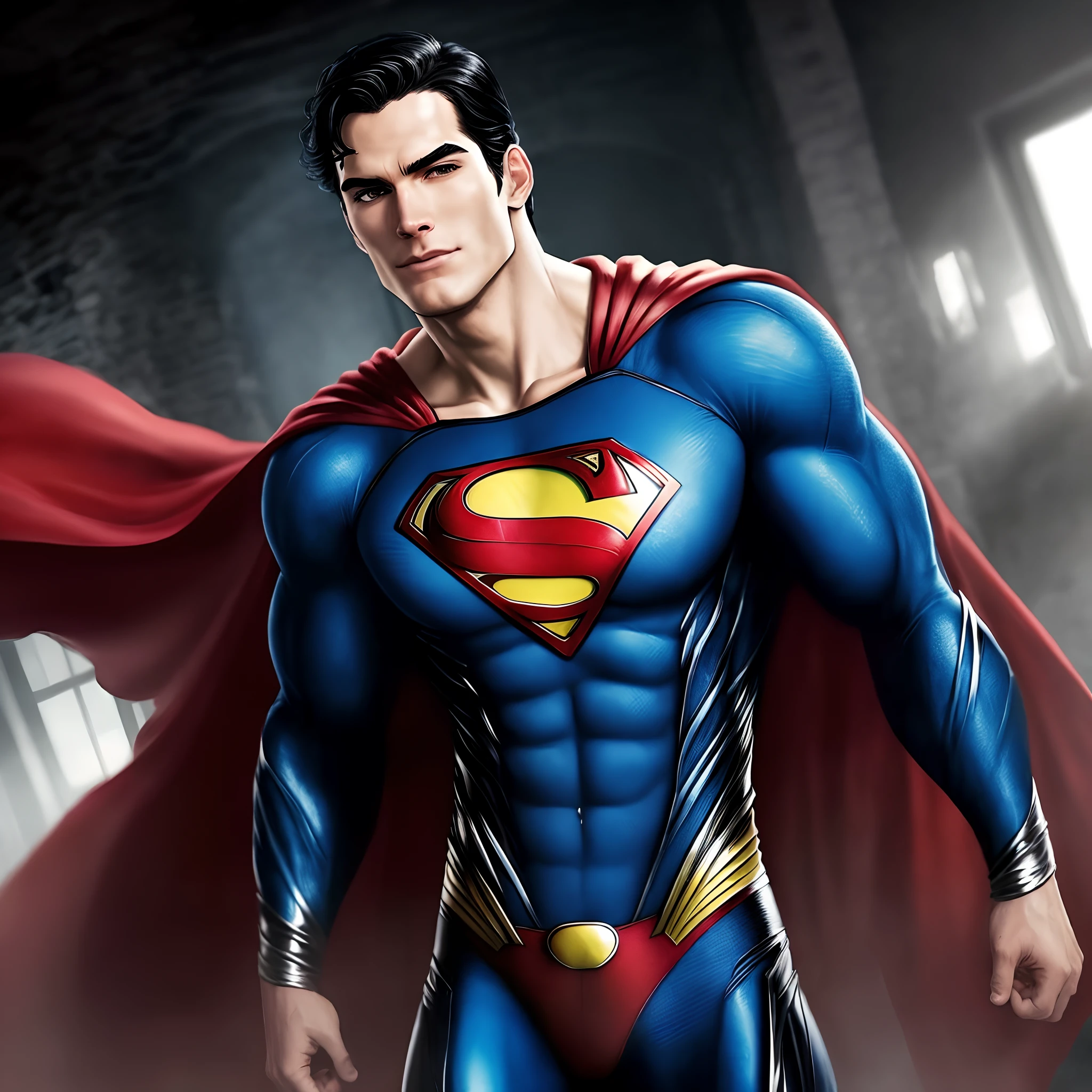 Photo of Henry Cavill as Superman, superhero, full body, cinematic, movie, grain movie (2023s), realistic , (8k, RAW photo, best quality, masterpiece:1.2), (realistic, photo-realistic:1.33), best quality, detailed eyes blue, cute,natural lighting, depth of field, film grain, wrinkled skin, sharp,