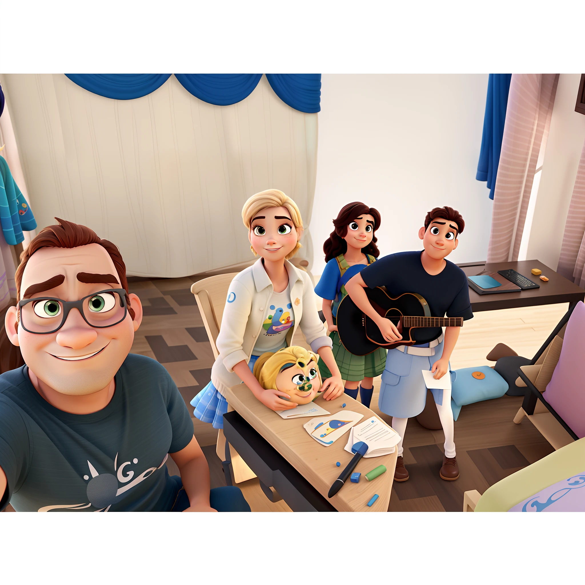 imagem estilo disney pixar, 2 mulheres e 2 homens. Alta qualidade, melhor qualidade.